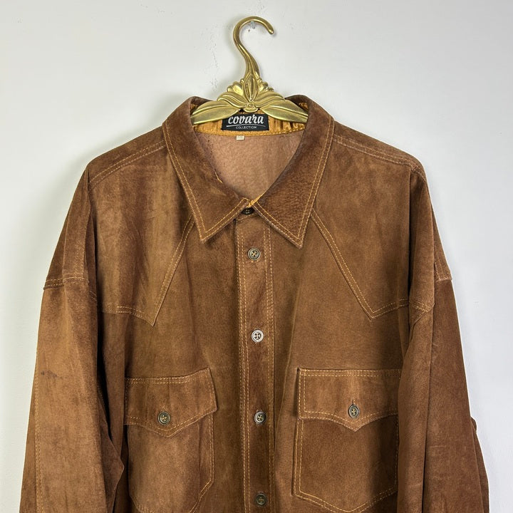 XXL Hemdjacke Wildleder mittelbraun