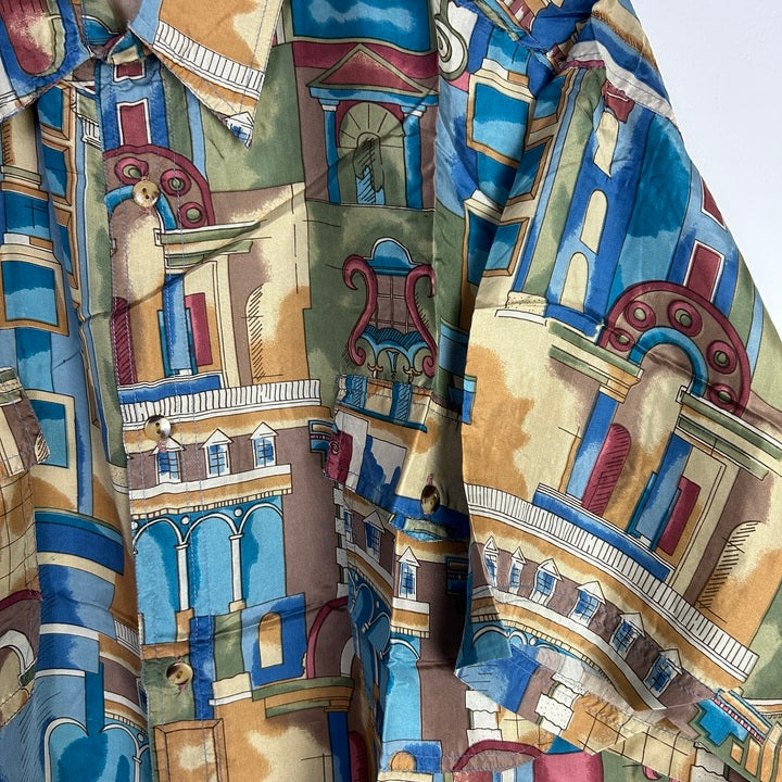 M Seiden Hemd Torbögen beige/blau