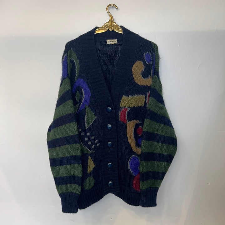 M Cardigan abstrakte Muster grün/blau