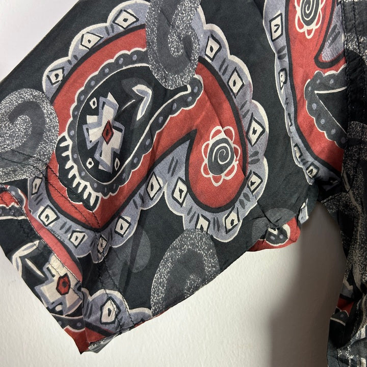 S Seidenhemd abstrakt grau/rot
