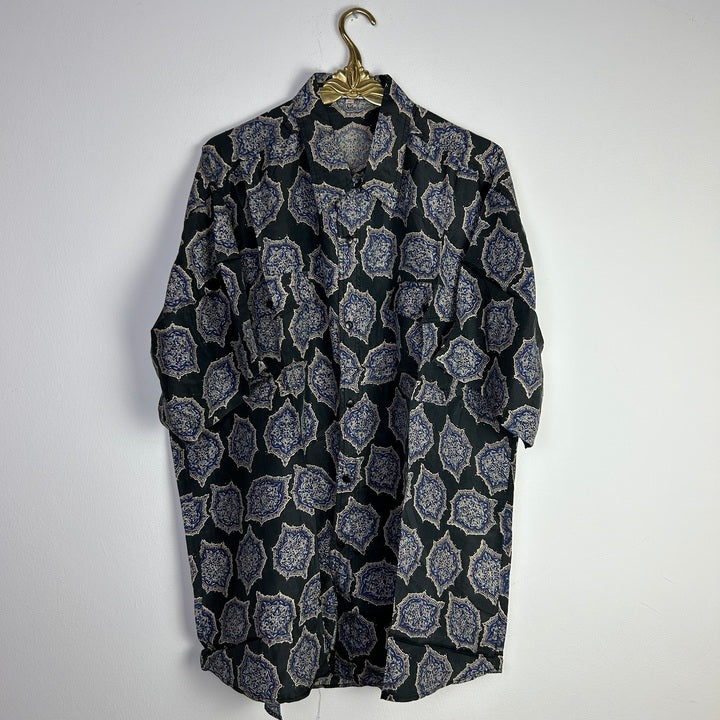 XL Seiden Hemd Mandala blau/schwarz
