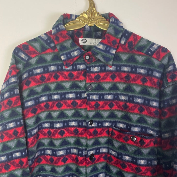 M Fleece Hemd gemetrische Muster blau rot