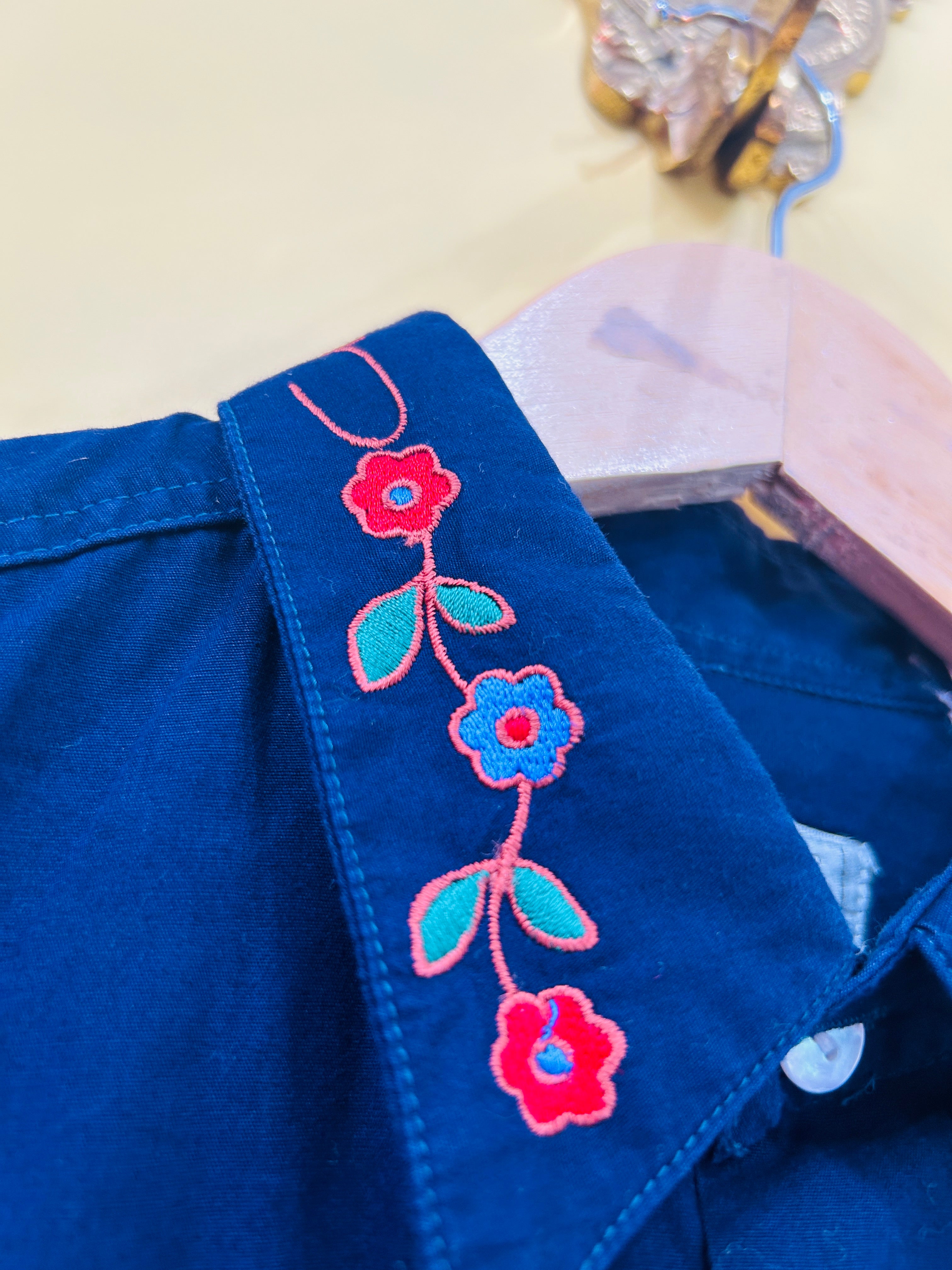 M Naf Longsleeve Sirt Blumen dunkelblau