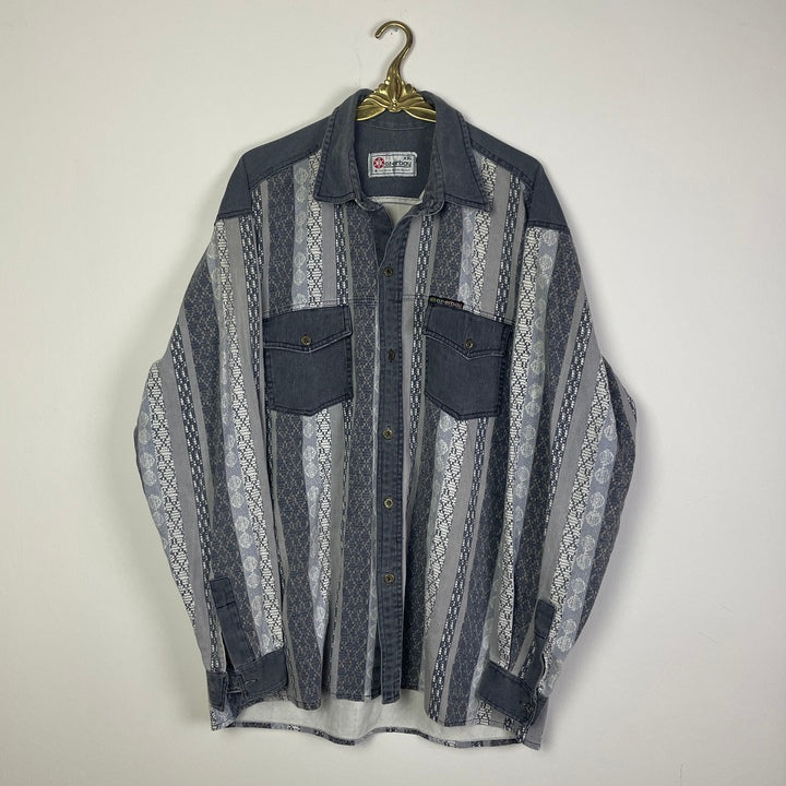 XXL Vintage Cord Hemd grau weiß