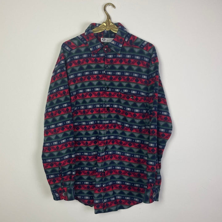 M Fleece Hemd gemetrische Muster blau rot