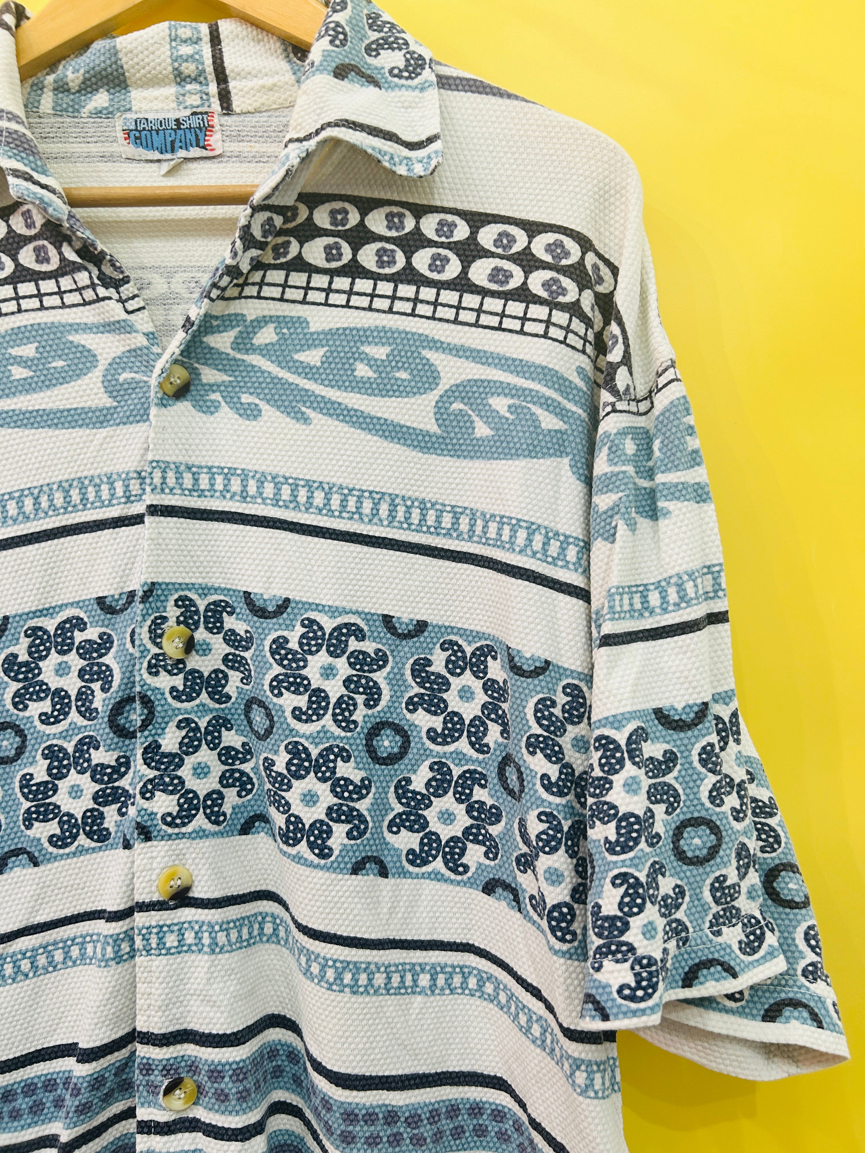 M-L Vintage Shortsleeve Shirt blau/weiß