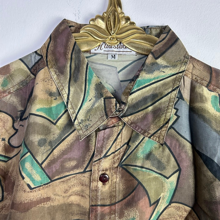 M Seiden Hemd abstrakt grün/beige