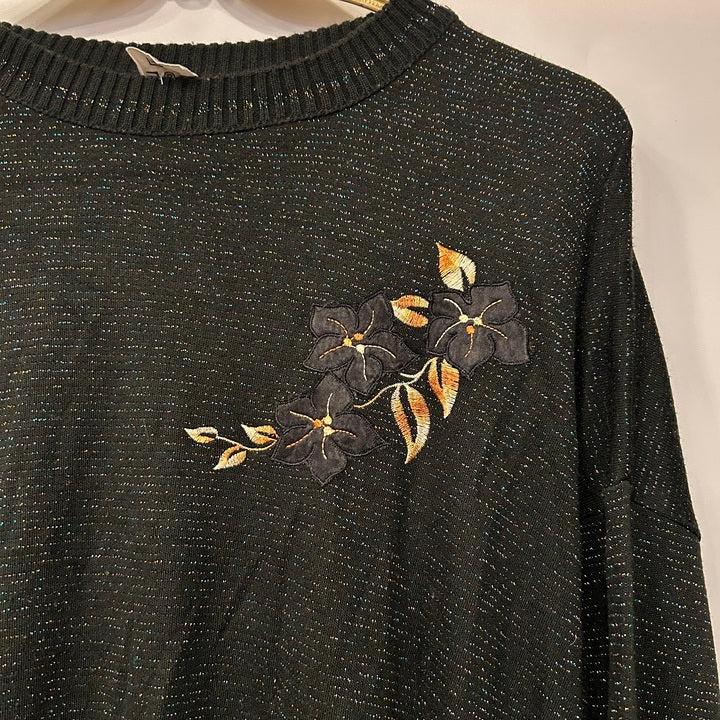 M Pullover Glitzerblumen schwarz