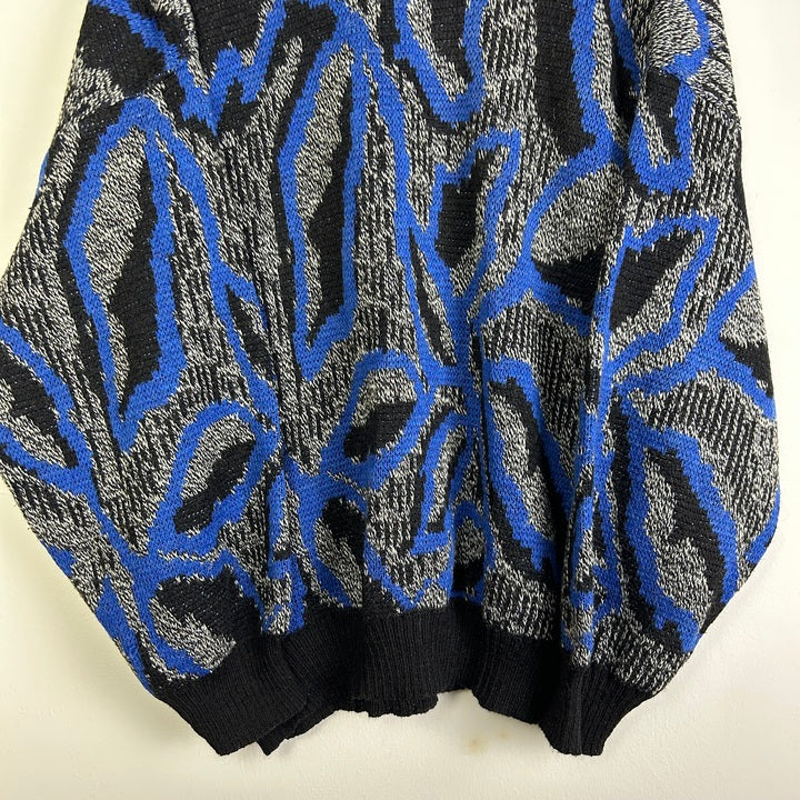 L Pullover Linien blau/schwarz
