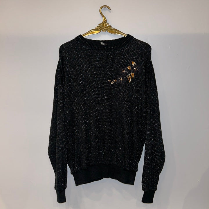 M Pullover Glitzerblumen schwarz