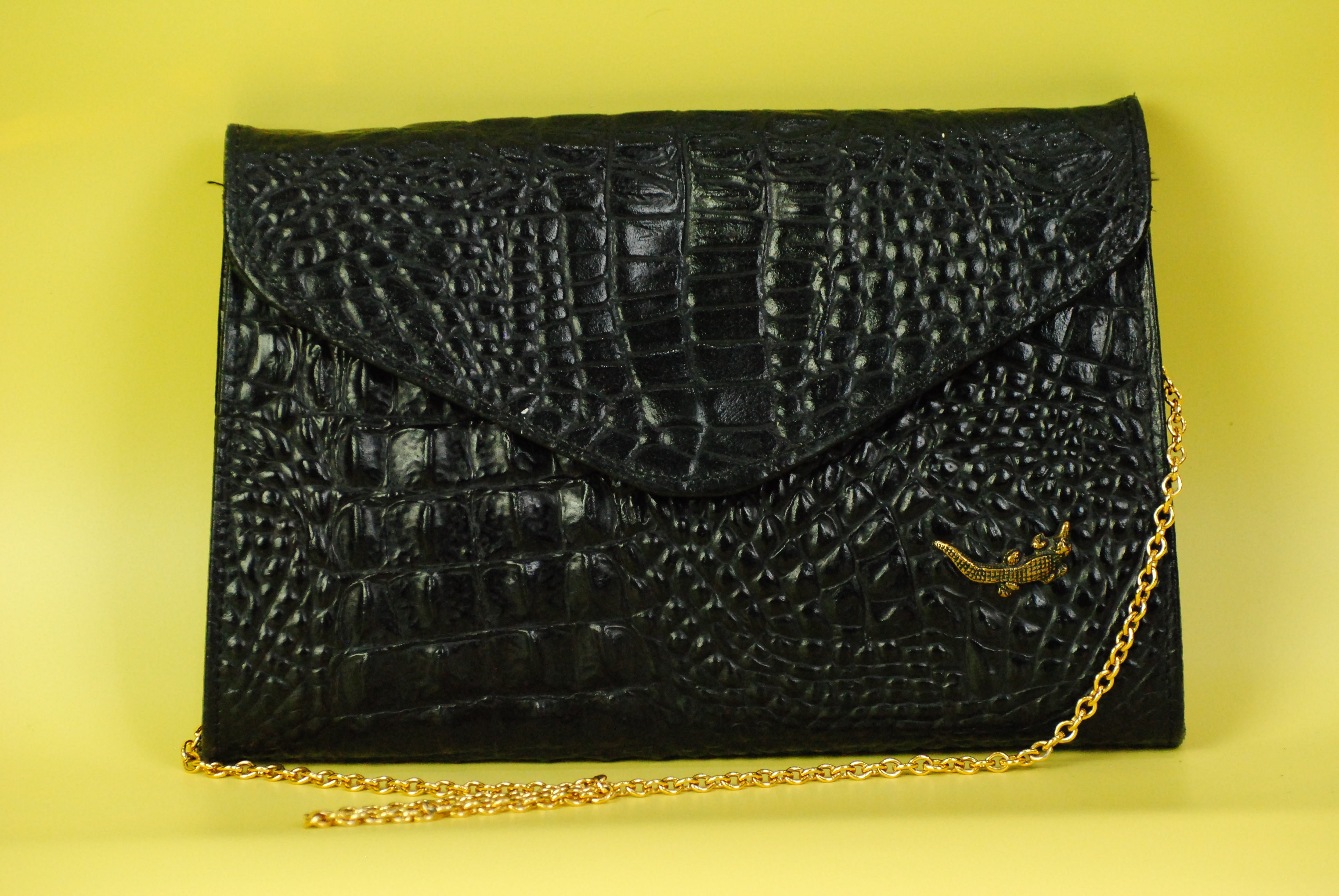 Vintage Krokodil Leder Handtasche  in schwarz