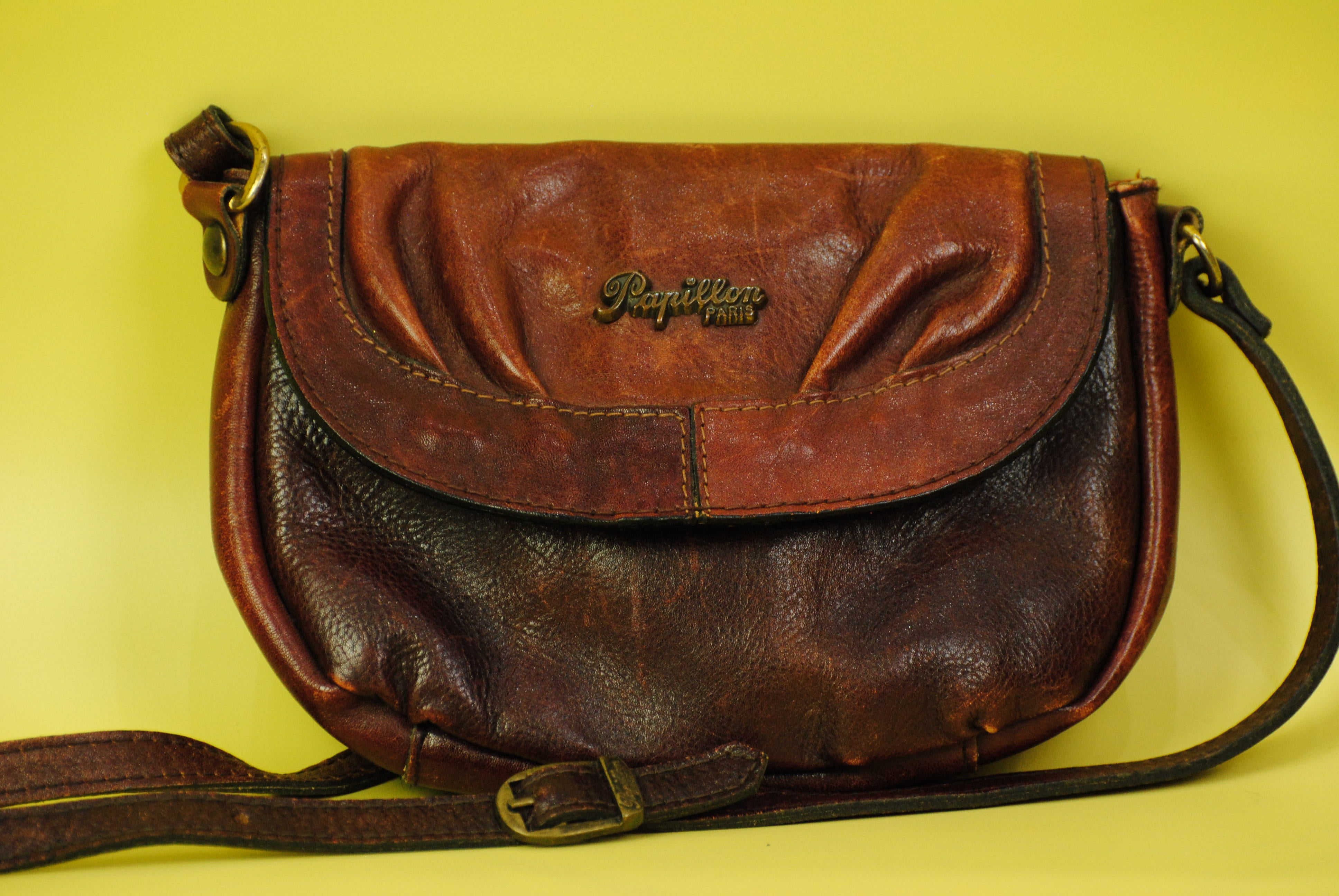 Papillon Vintage  Leder Handtasche in braun