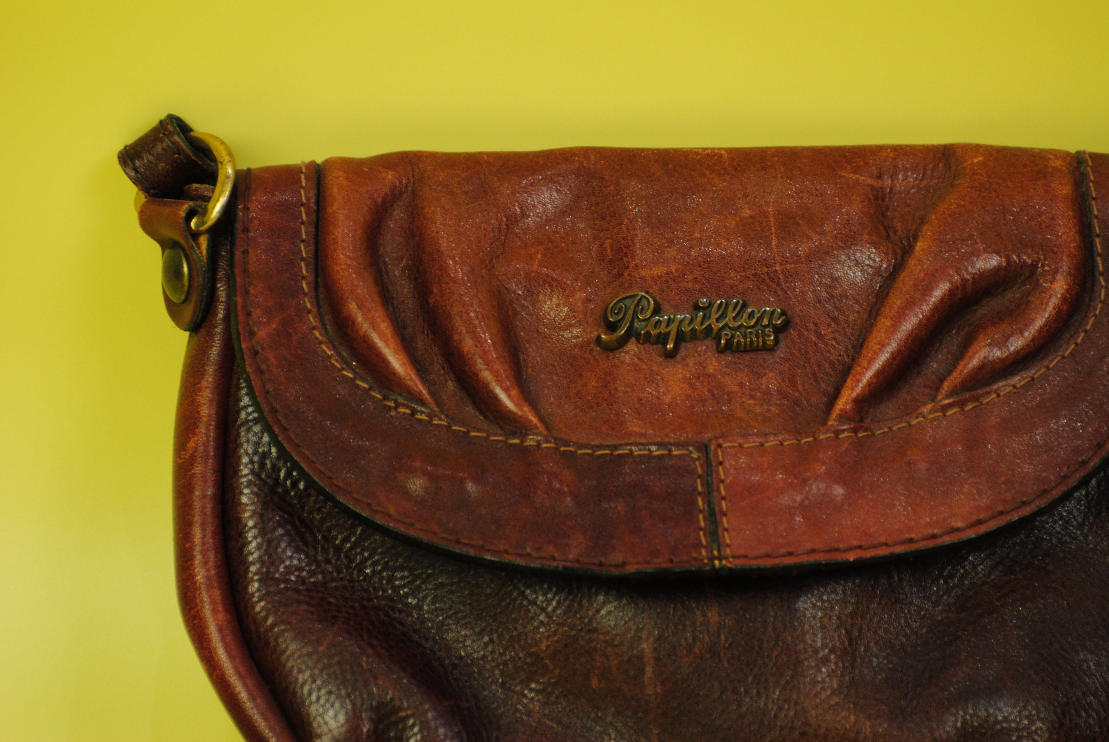 Papillon Vintage  Leder Handtasche in braun