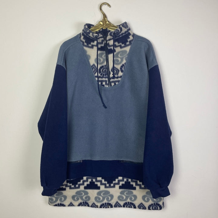 L-XL Fleece Sweater blau, grau