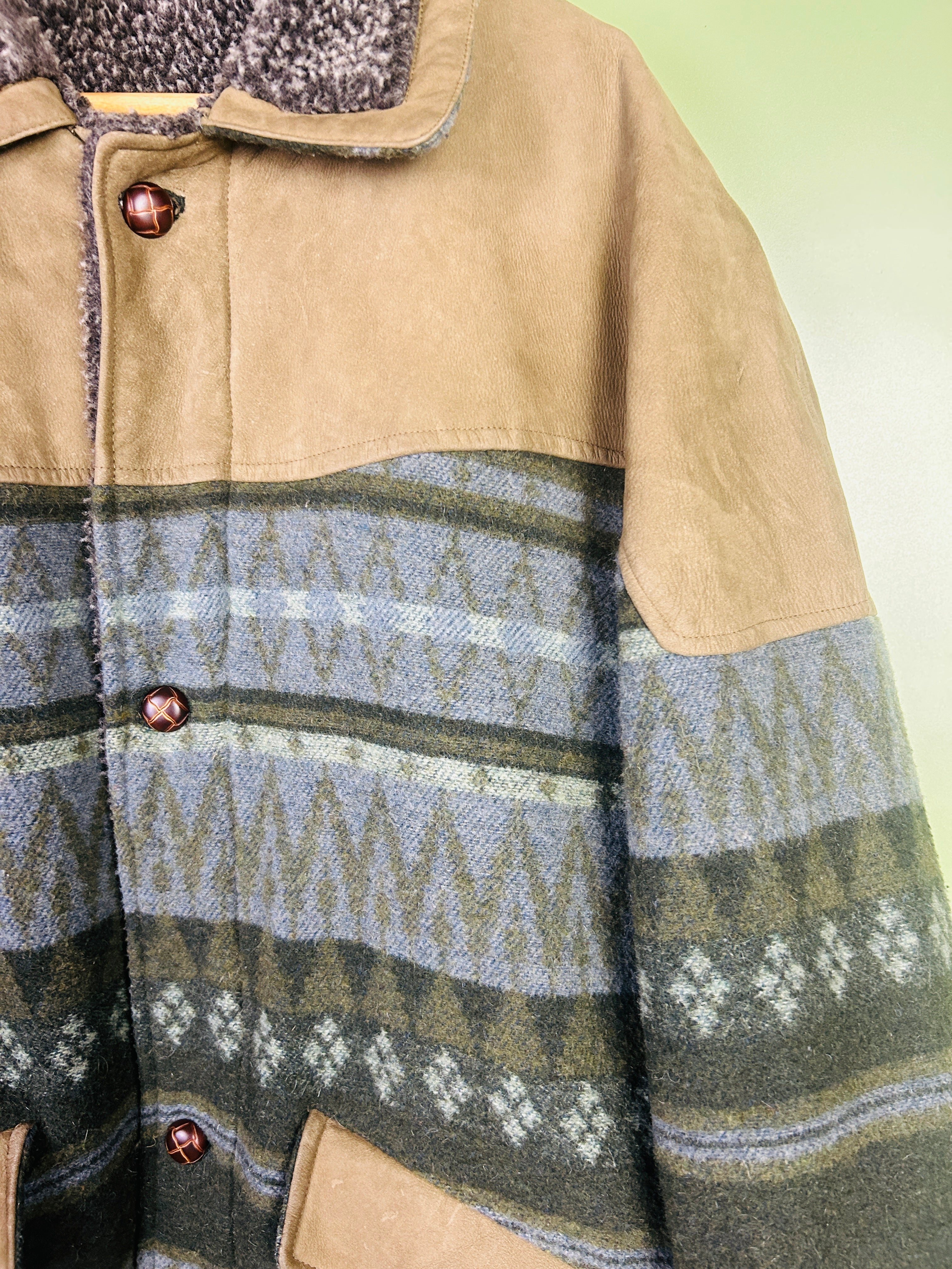L Leder Kurzmantel mit Wolle