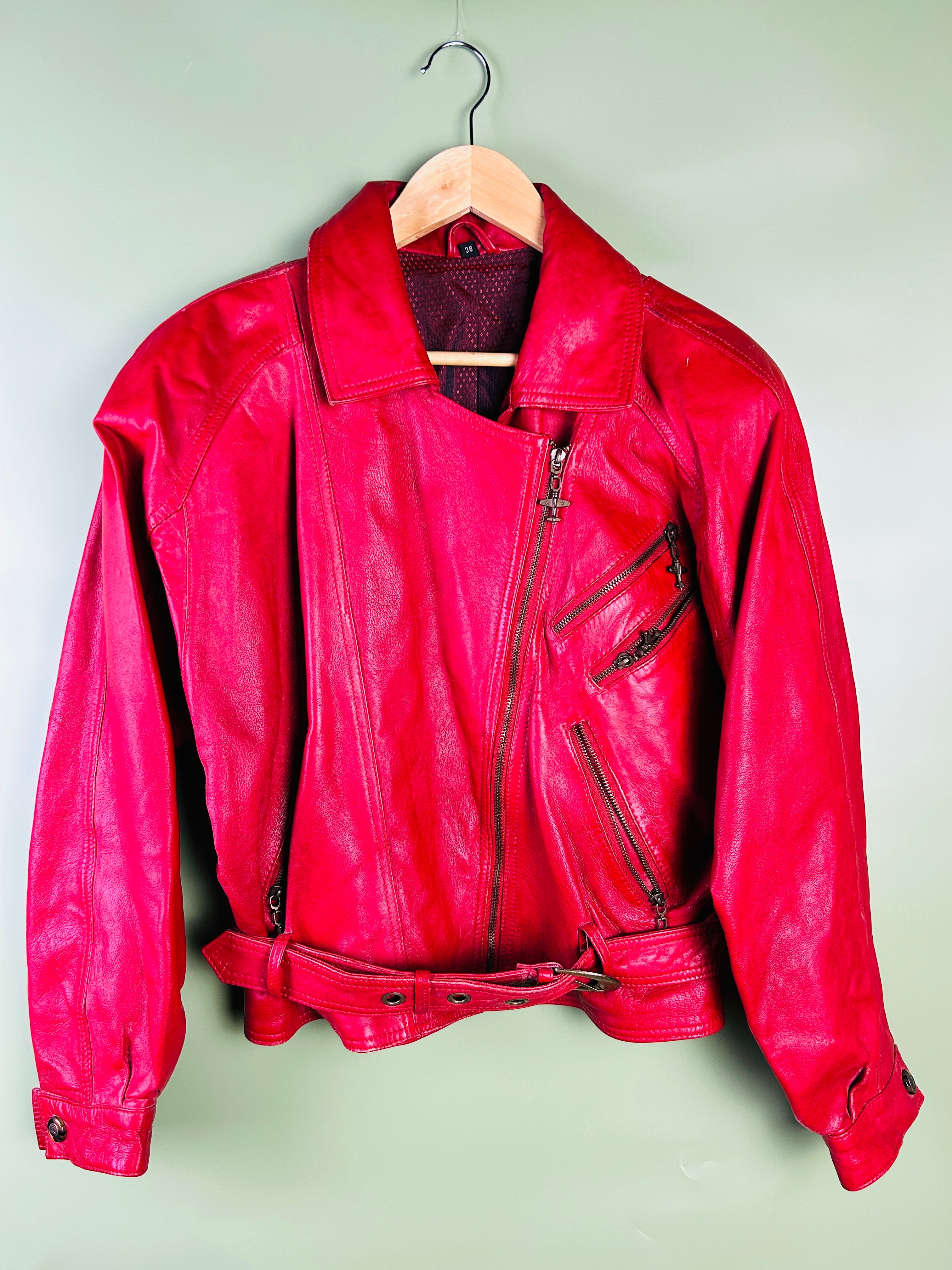 M Cropped Lederjacke Damen rot