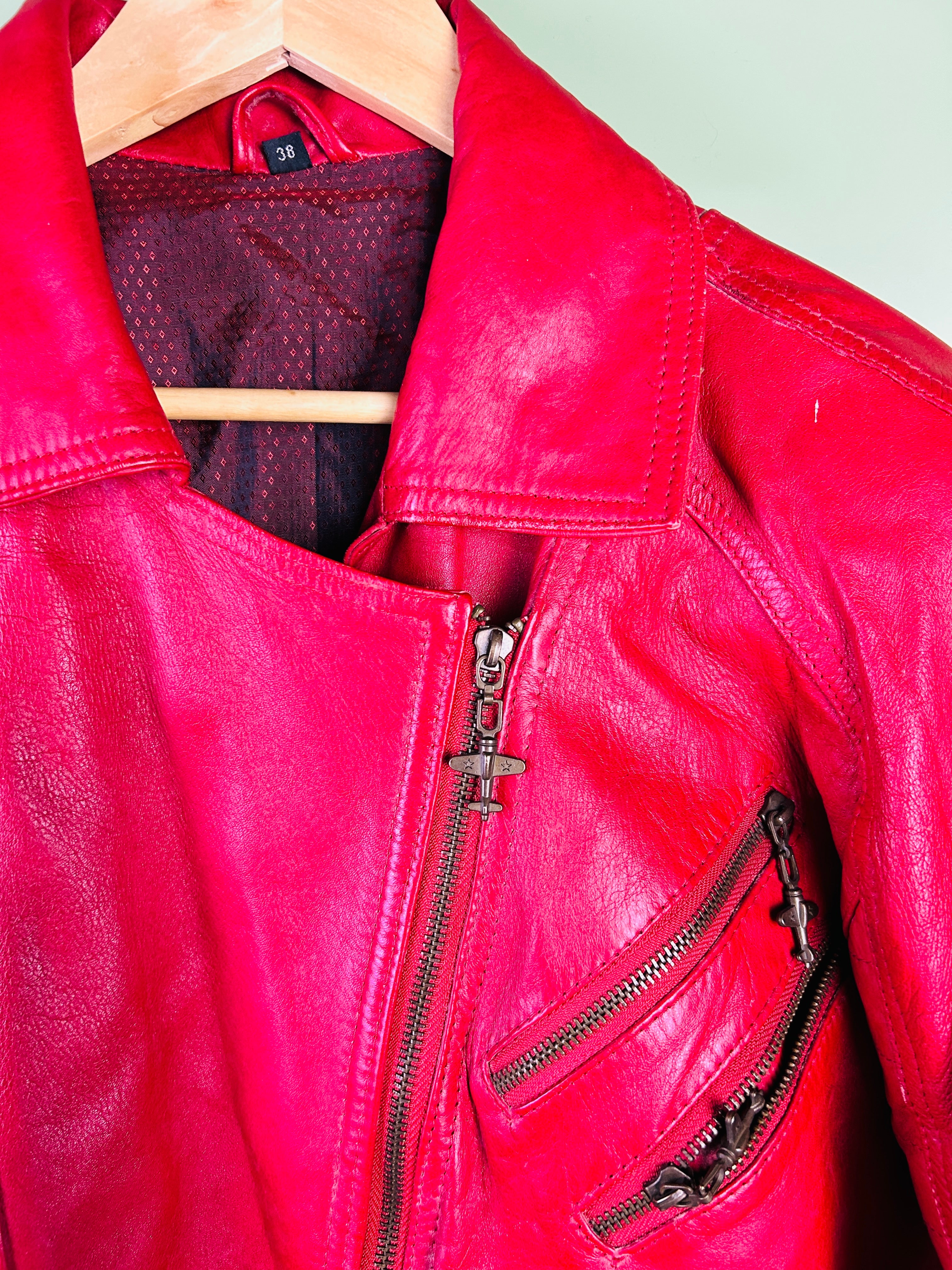 M Cropped Lederjacke Damen rot