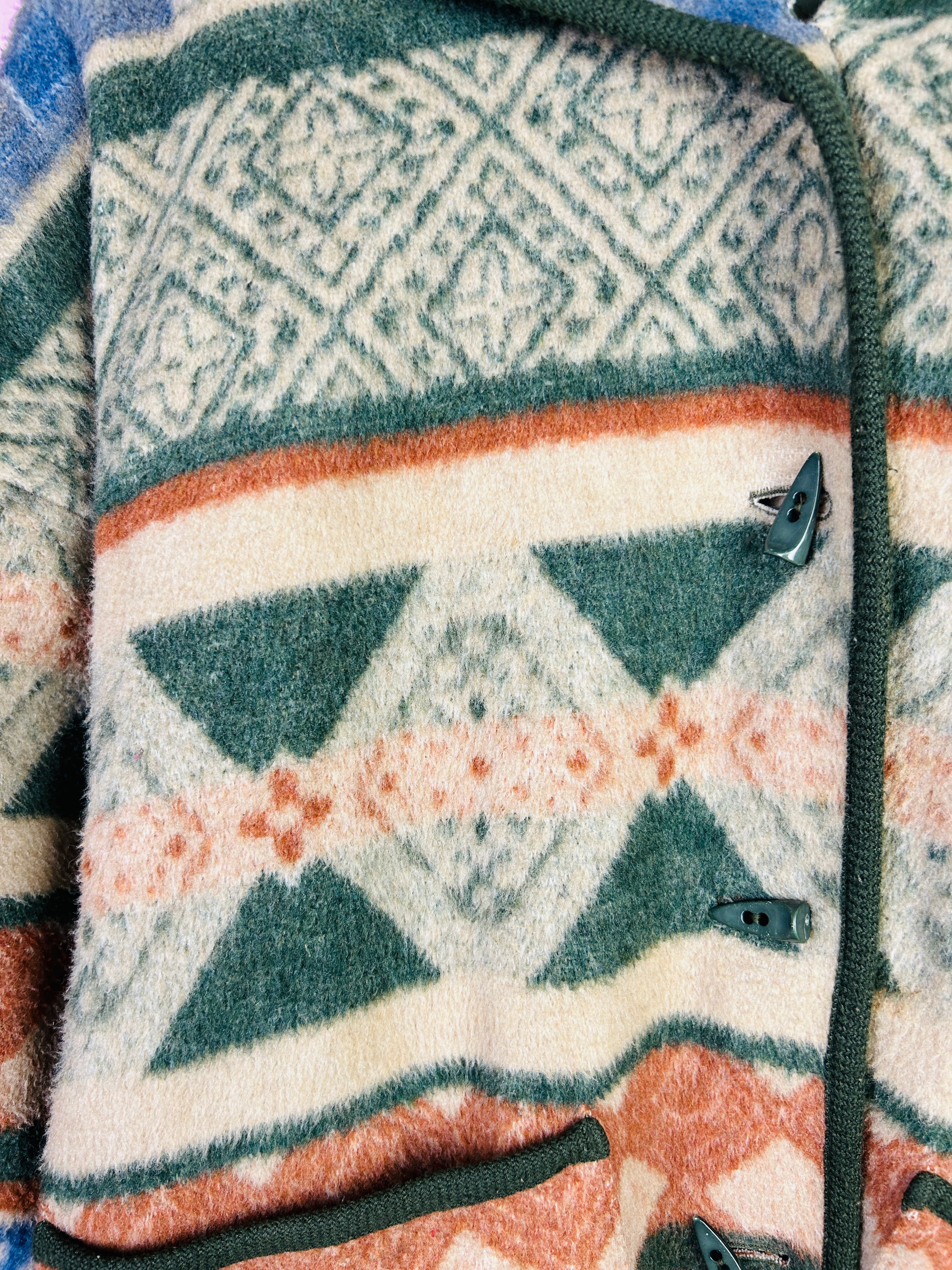 XL Vintage Fleecemantel geometrische Muster