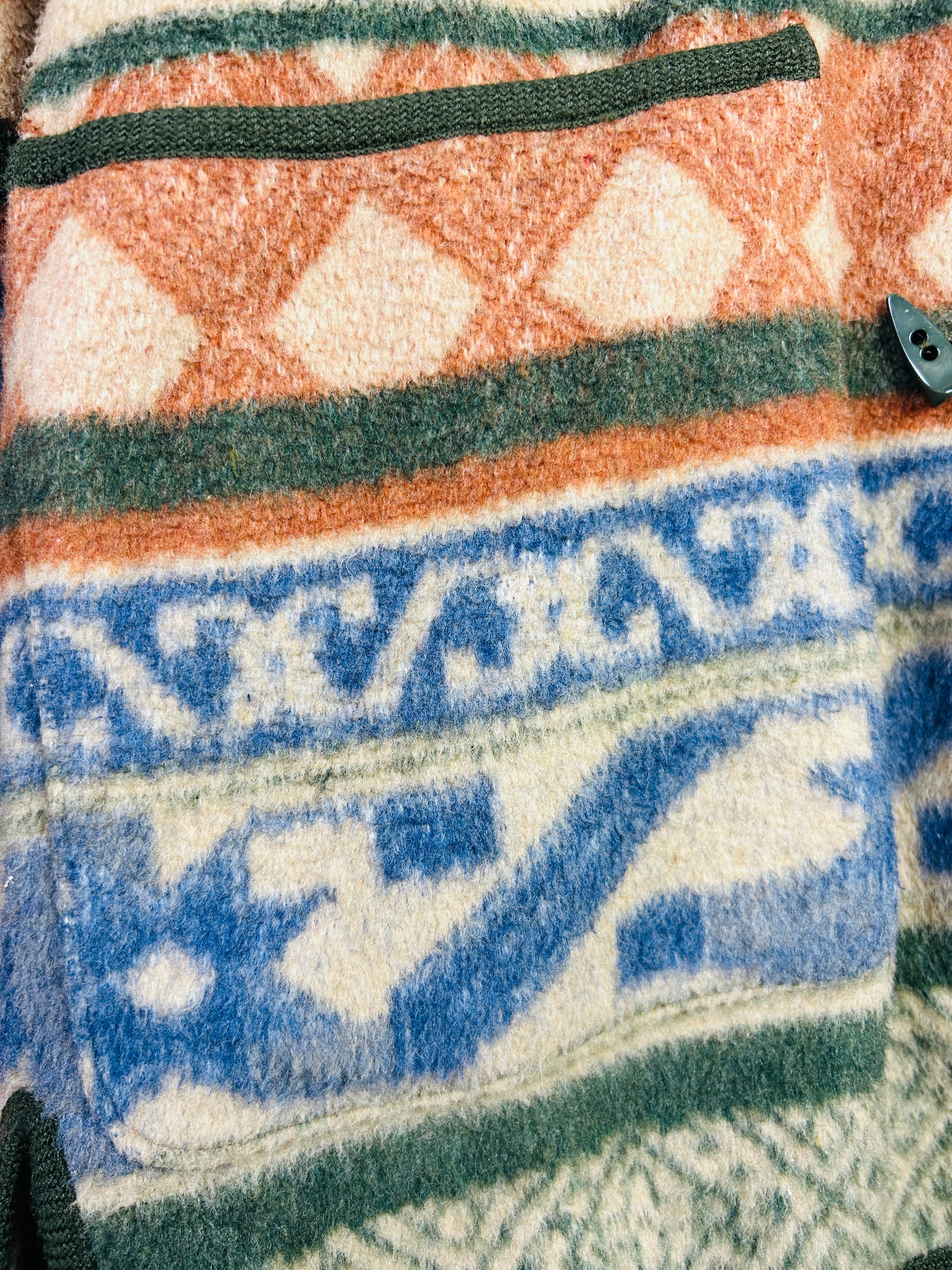 XL Vintage Fleecemantel geometrische Muster