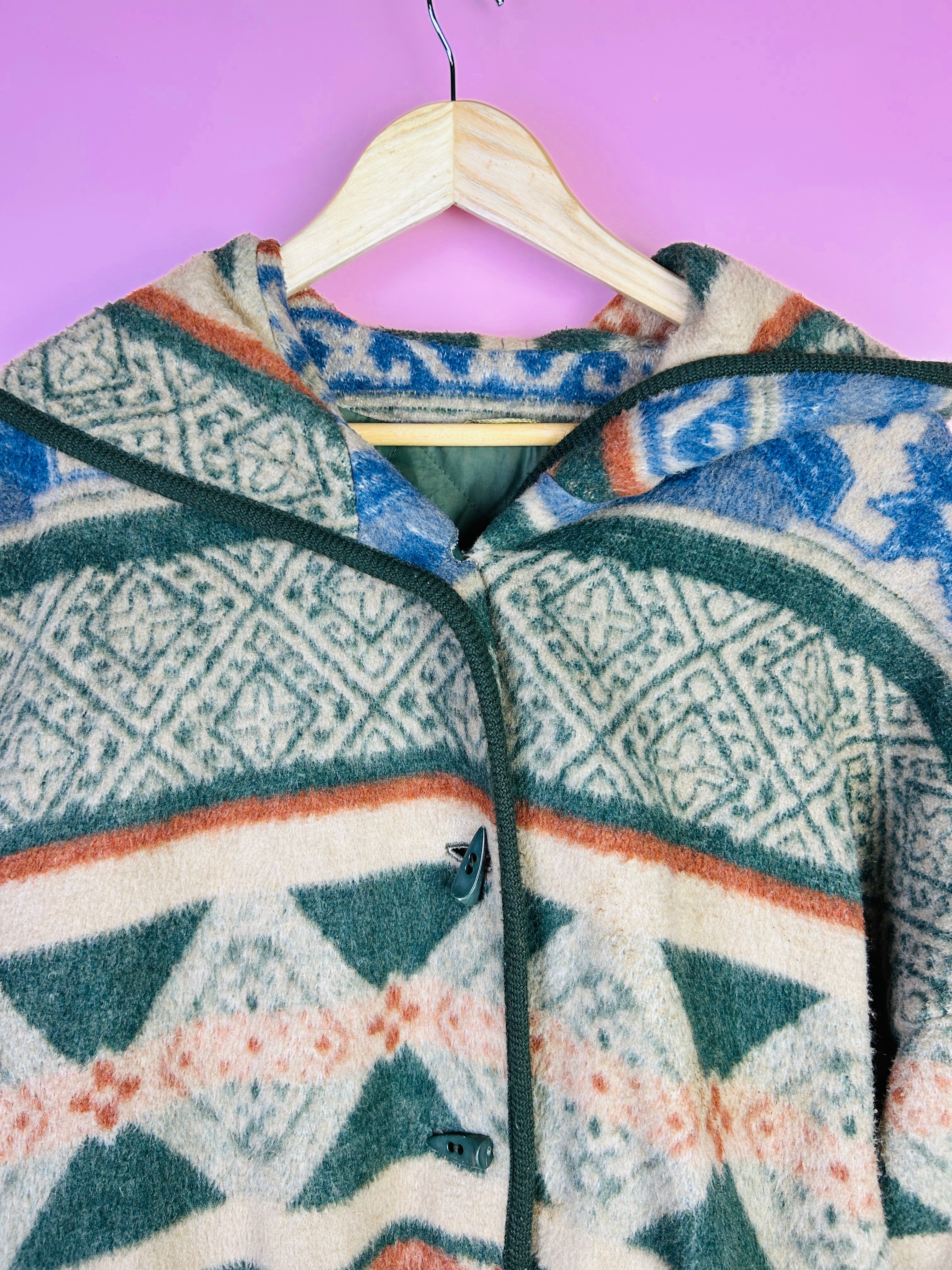 XL Vintage Fleecemantel geometrische Muster