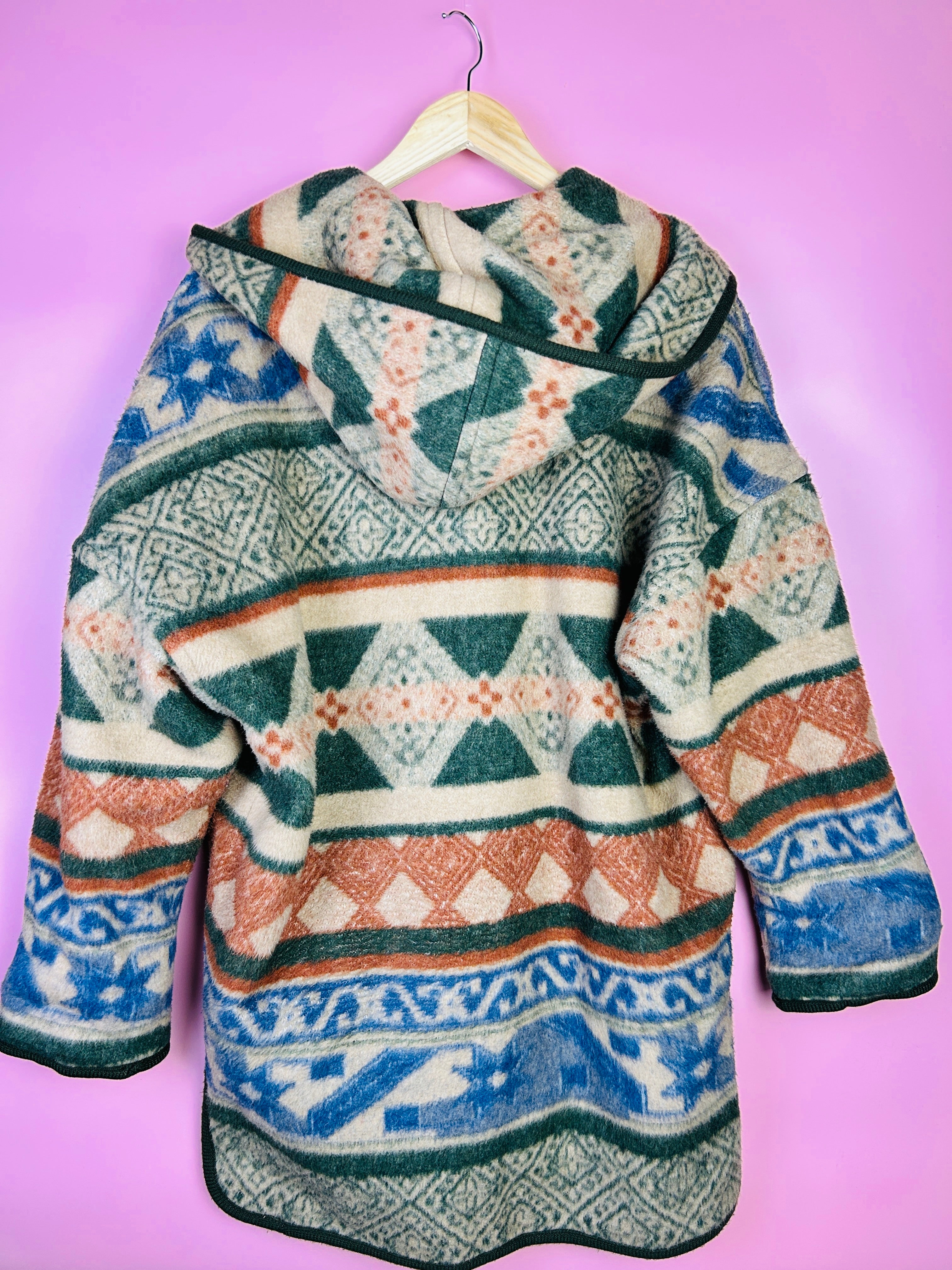 XL Vintage Fleecemantel geometrische Muster