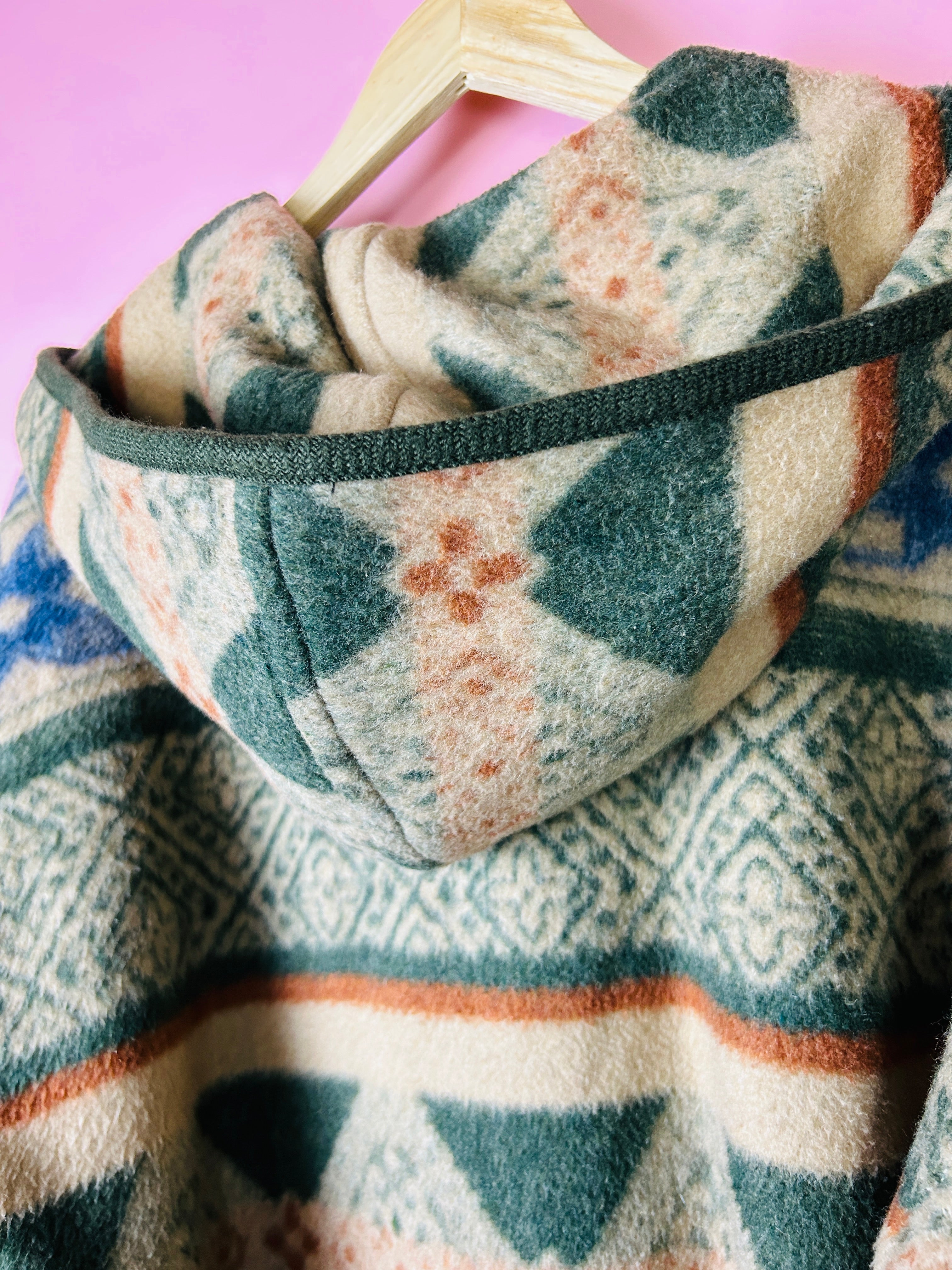 XL Vintage Fleecemantel geometrische Muster
