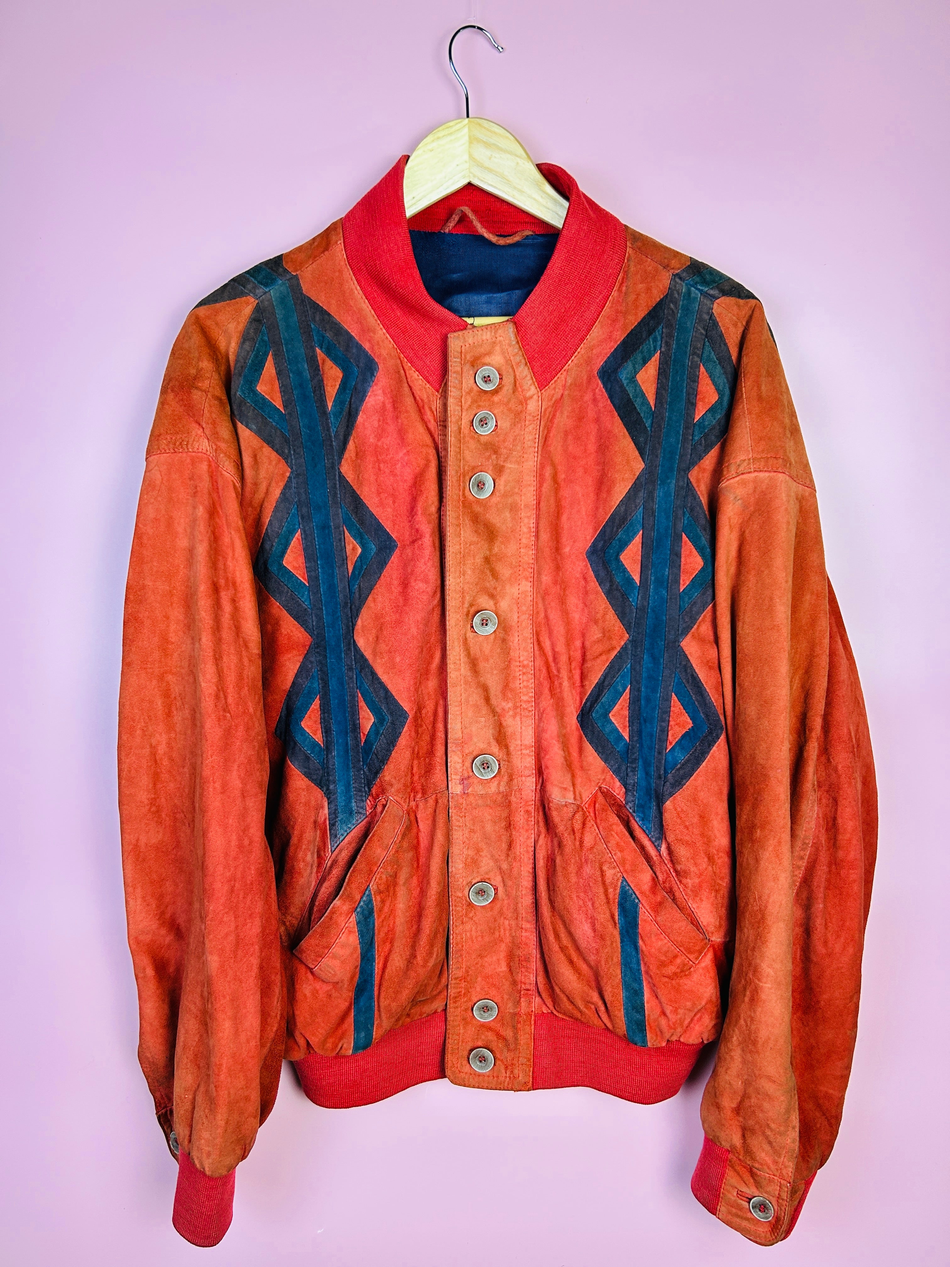 M Vintage Wildleder Bomberjacke rot
