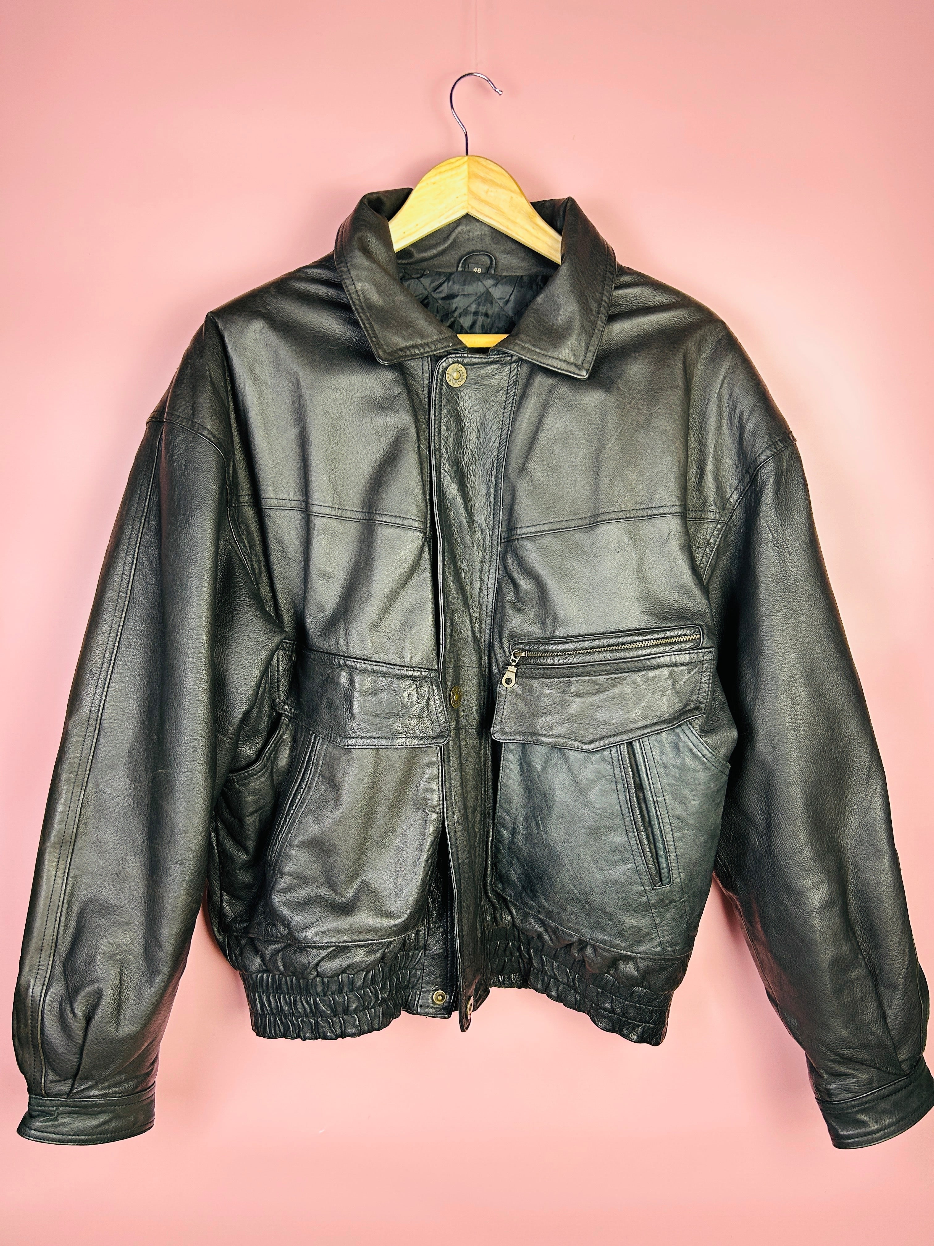 M Vintage Leder Bomberjacke schwarz