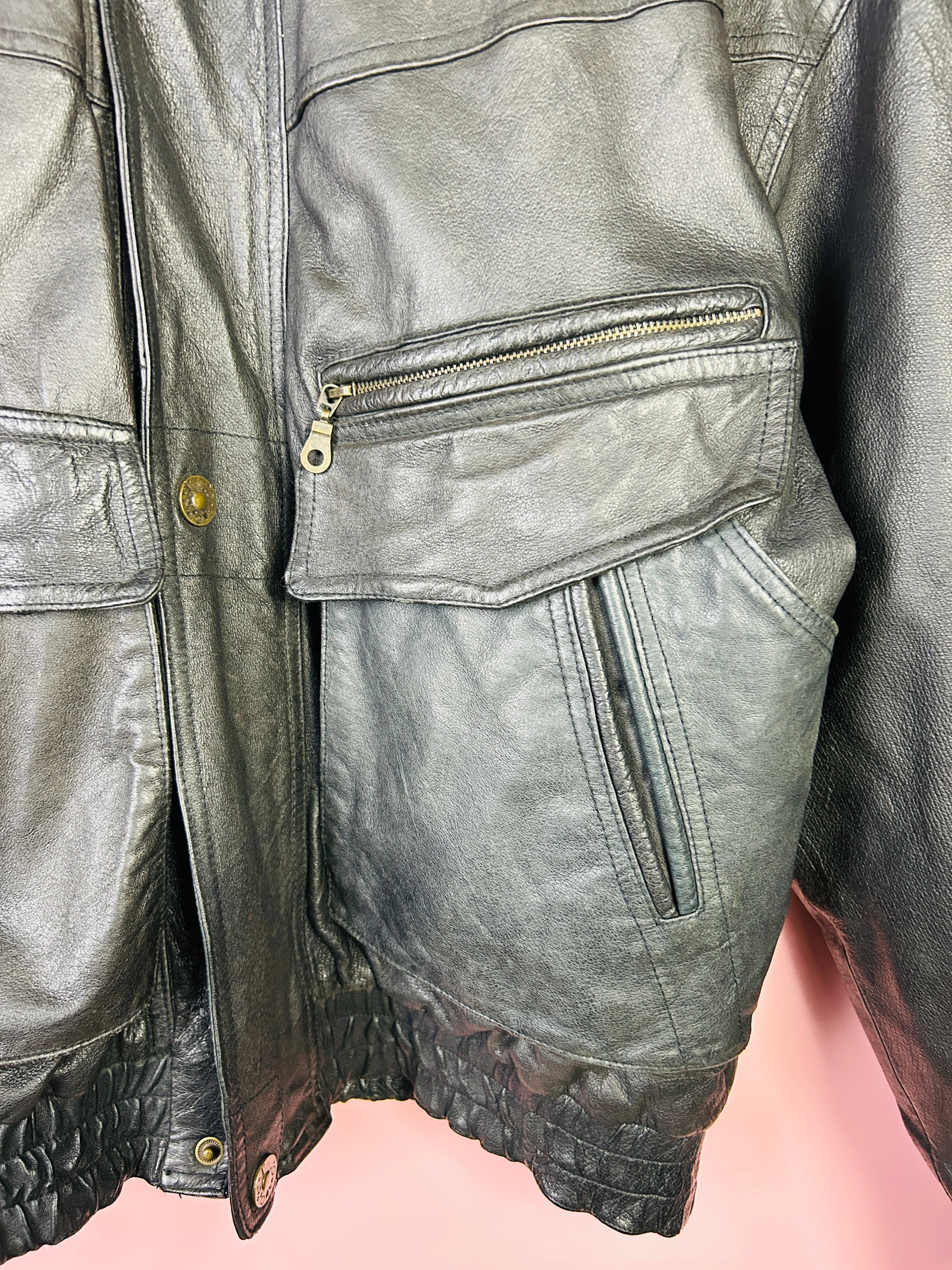M Vintage Leder Bomberjacke schwarz