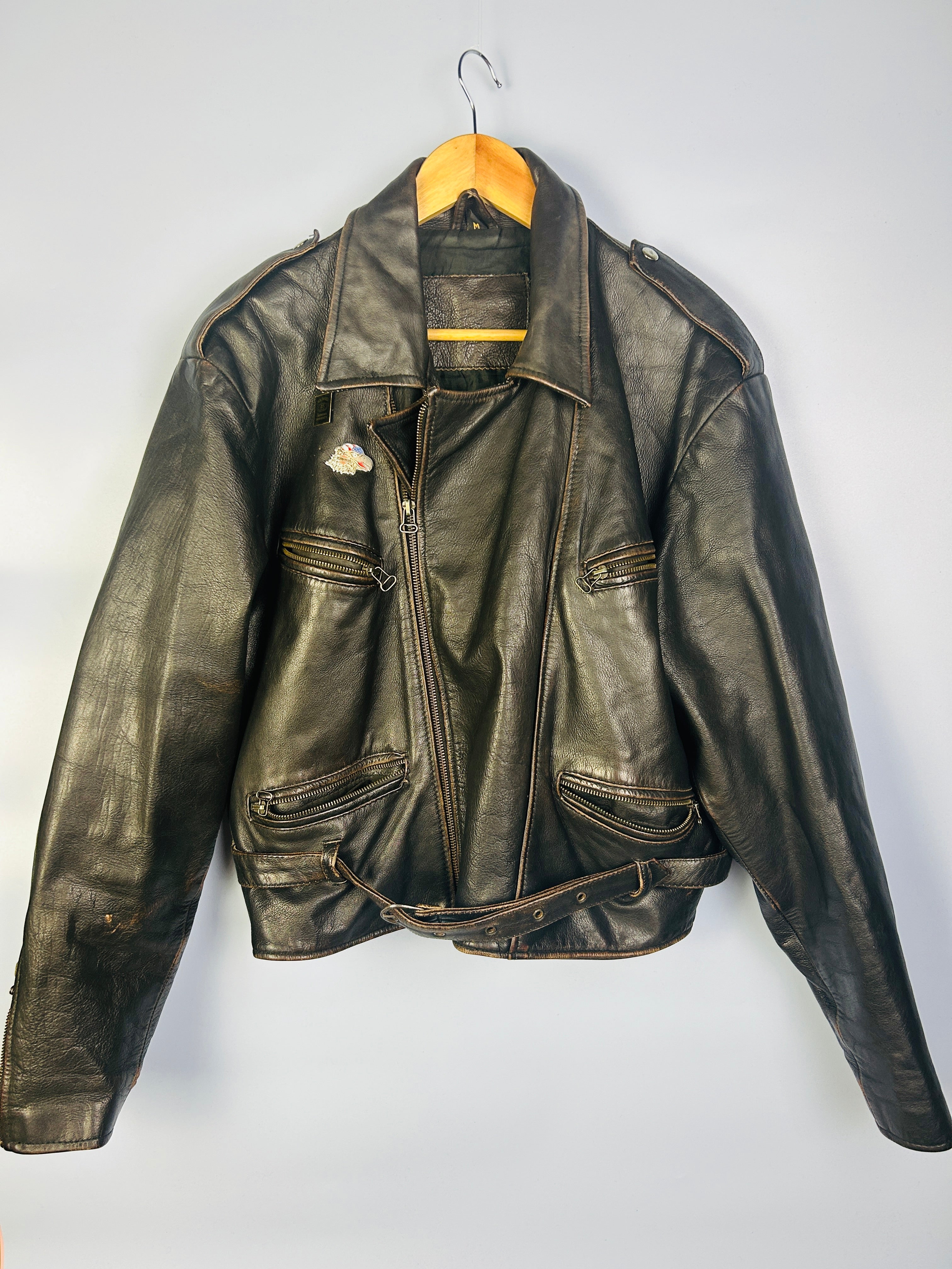 M Vintage Cropped Lederjacke dunkelbraun