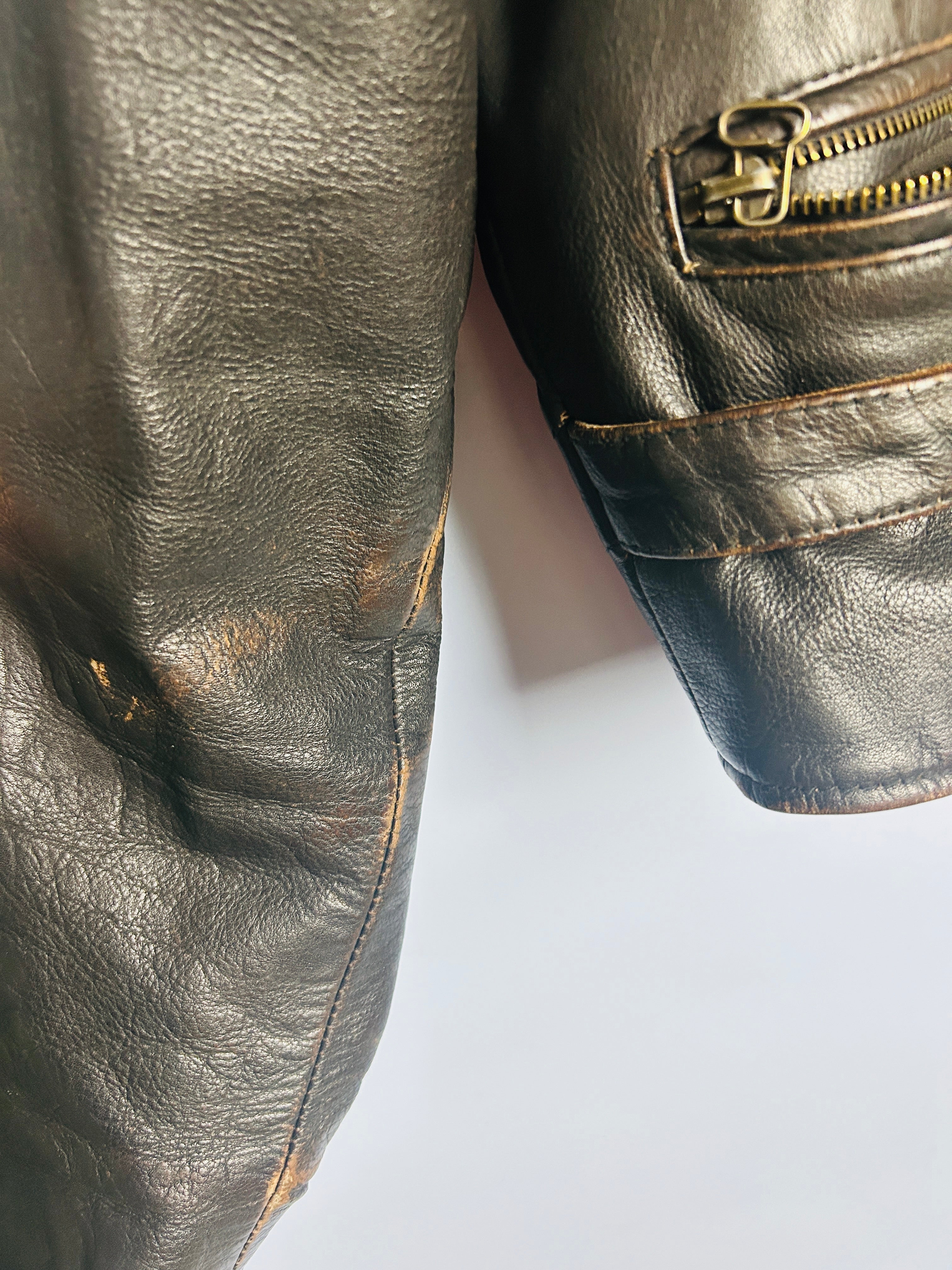 M Vintage Cropped Lederjacke dunkelbraun