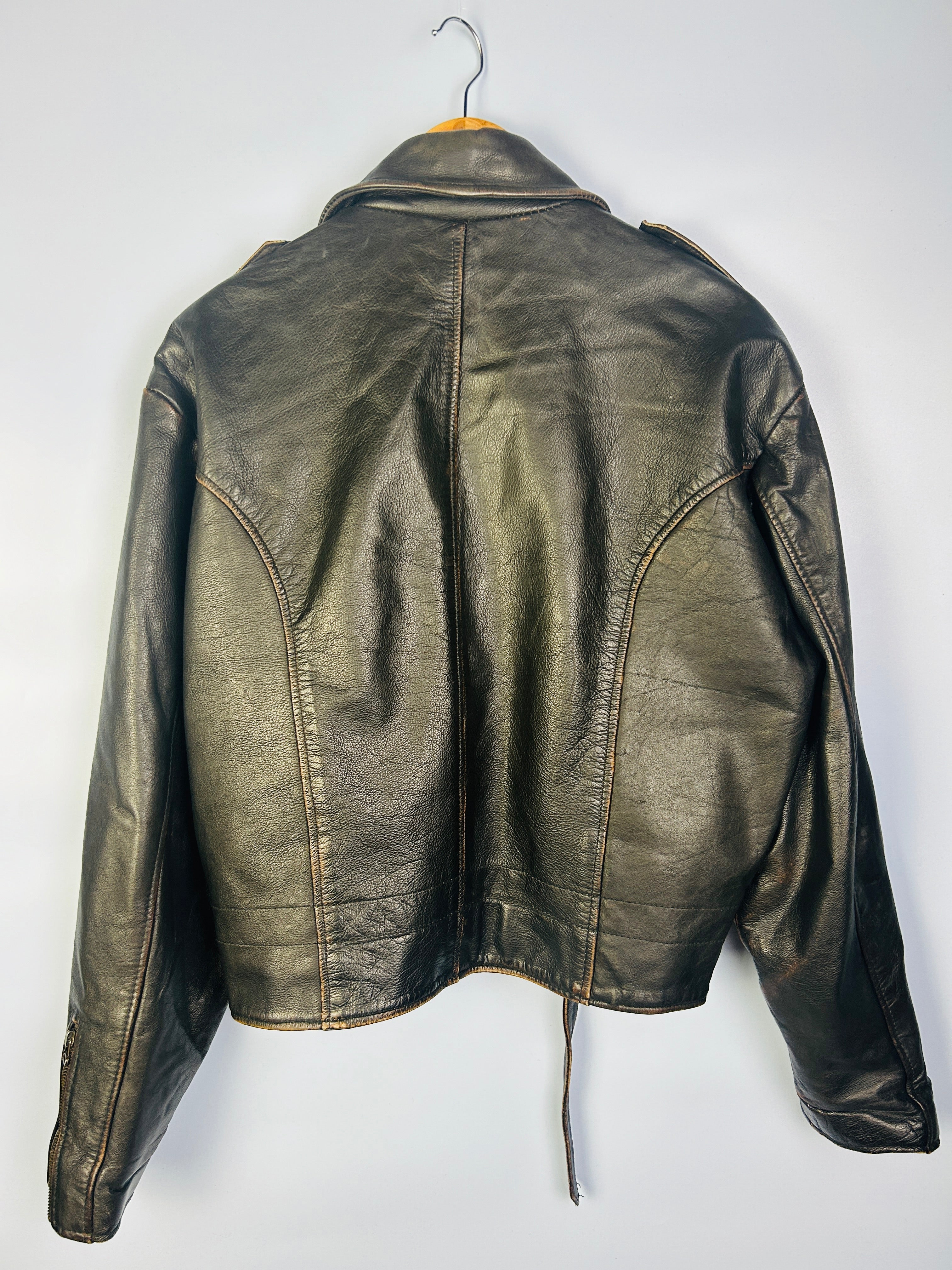 M Vintage Cropped Lederjacke dunkelbraun