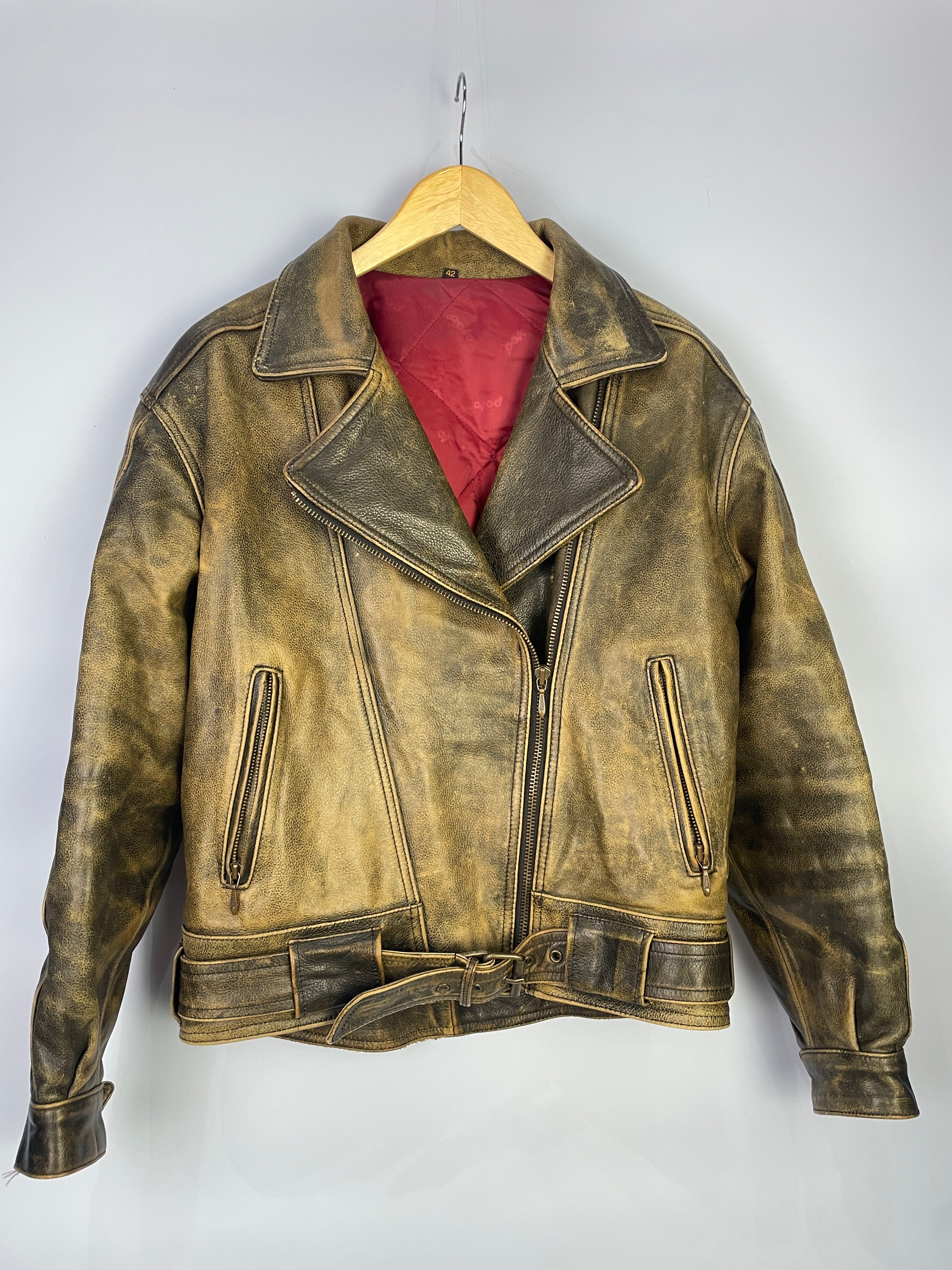 L Vintage Genius Leder Biker Jacket