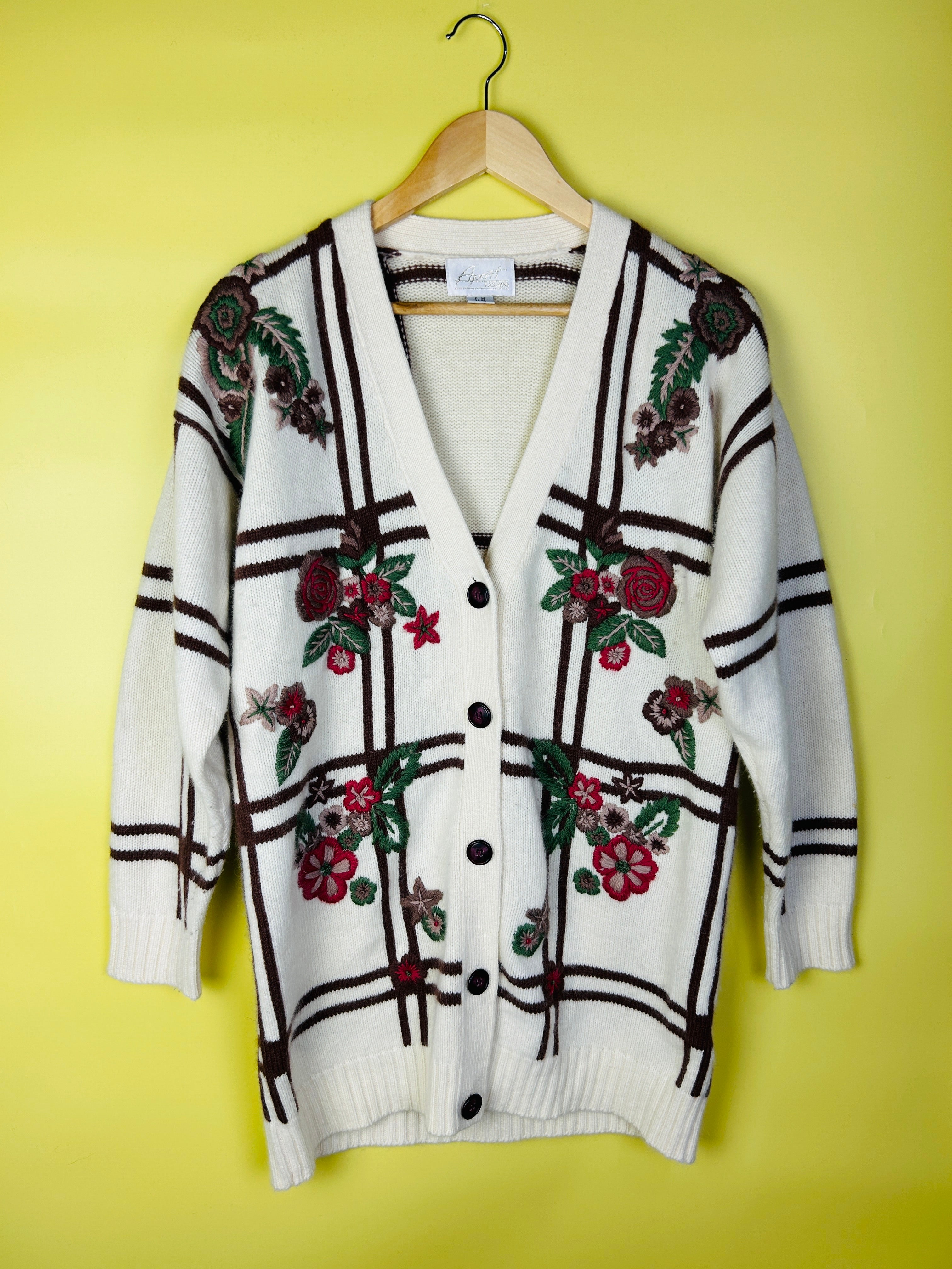 S-M Vintage Strickjacke Blumen