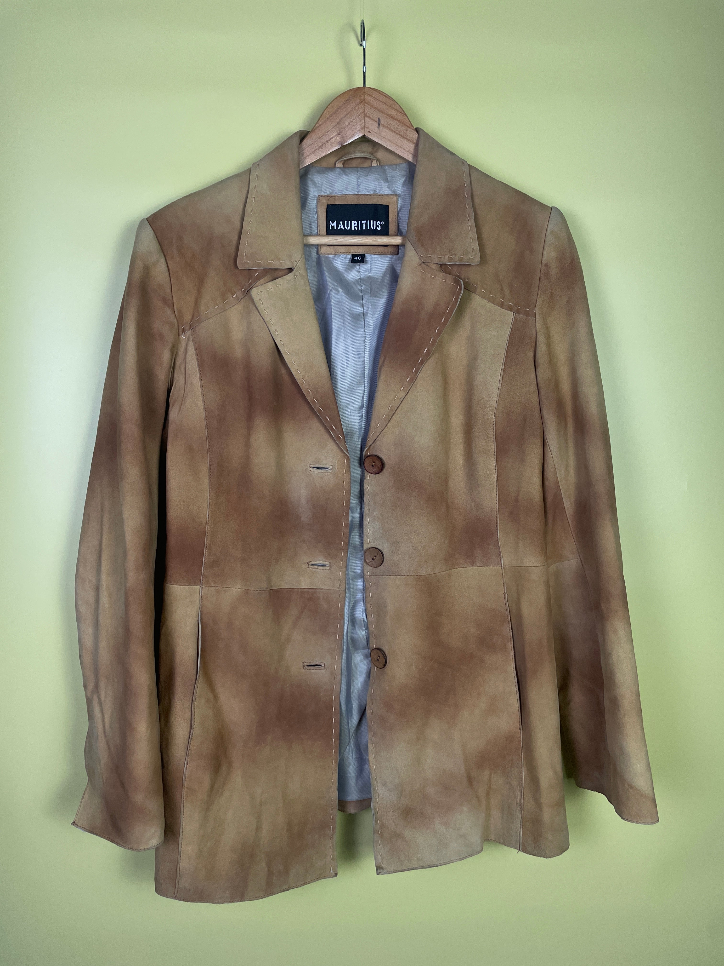 S Leder Blazer gefleckt hellbraun
