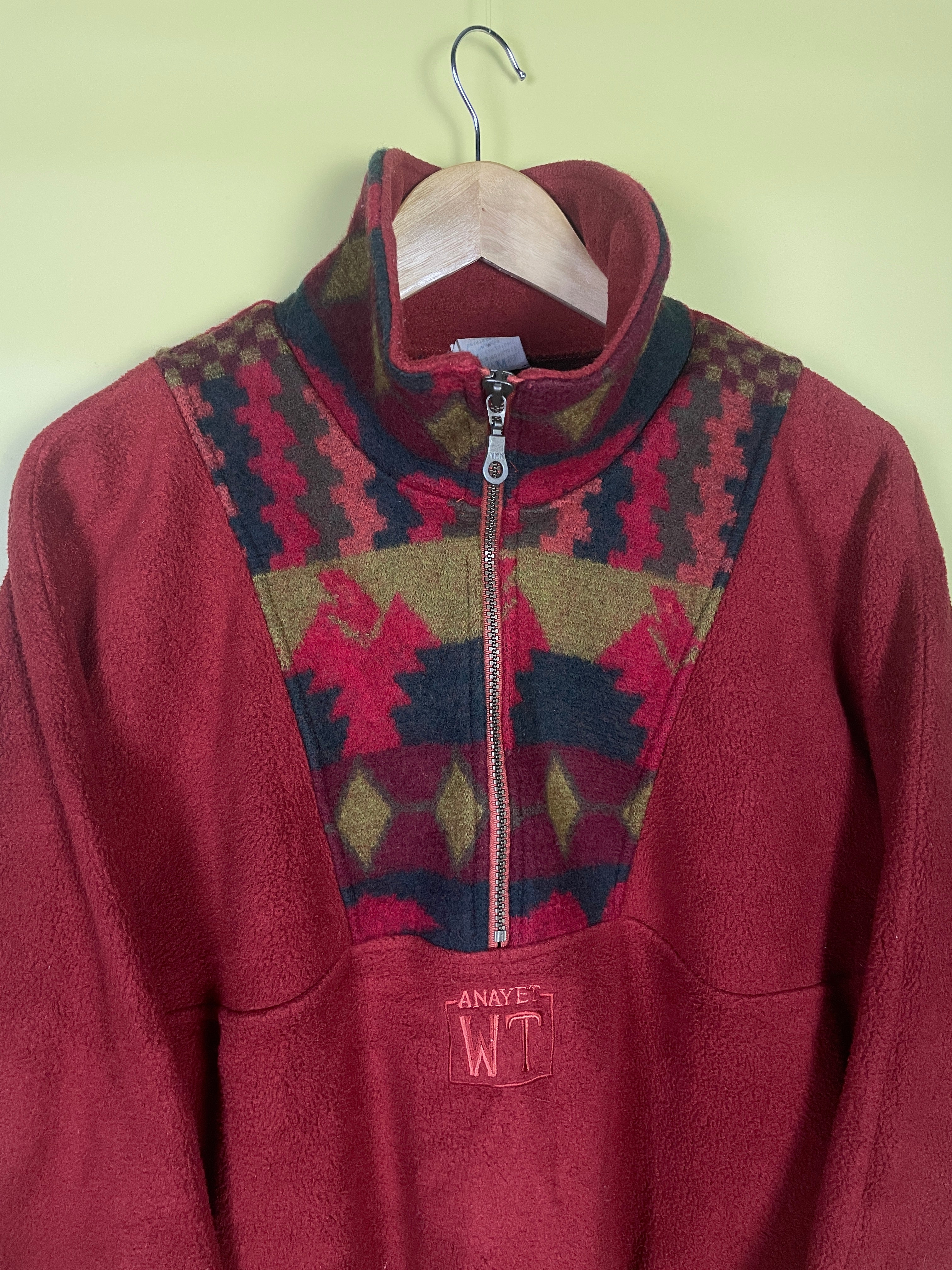M Fleece Sweater Navajo Muster dunkelrot