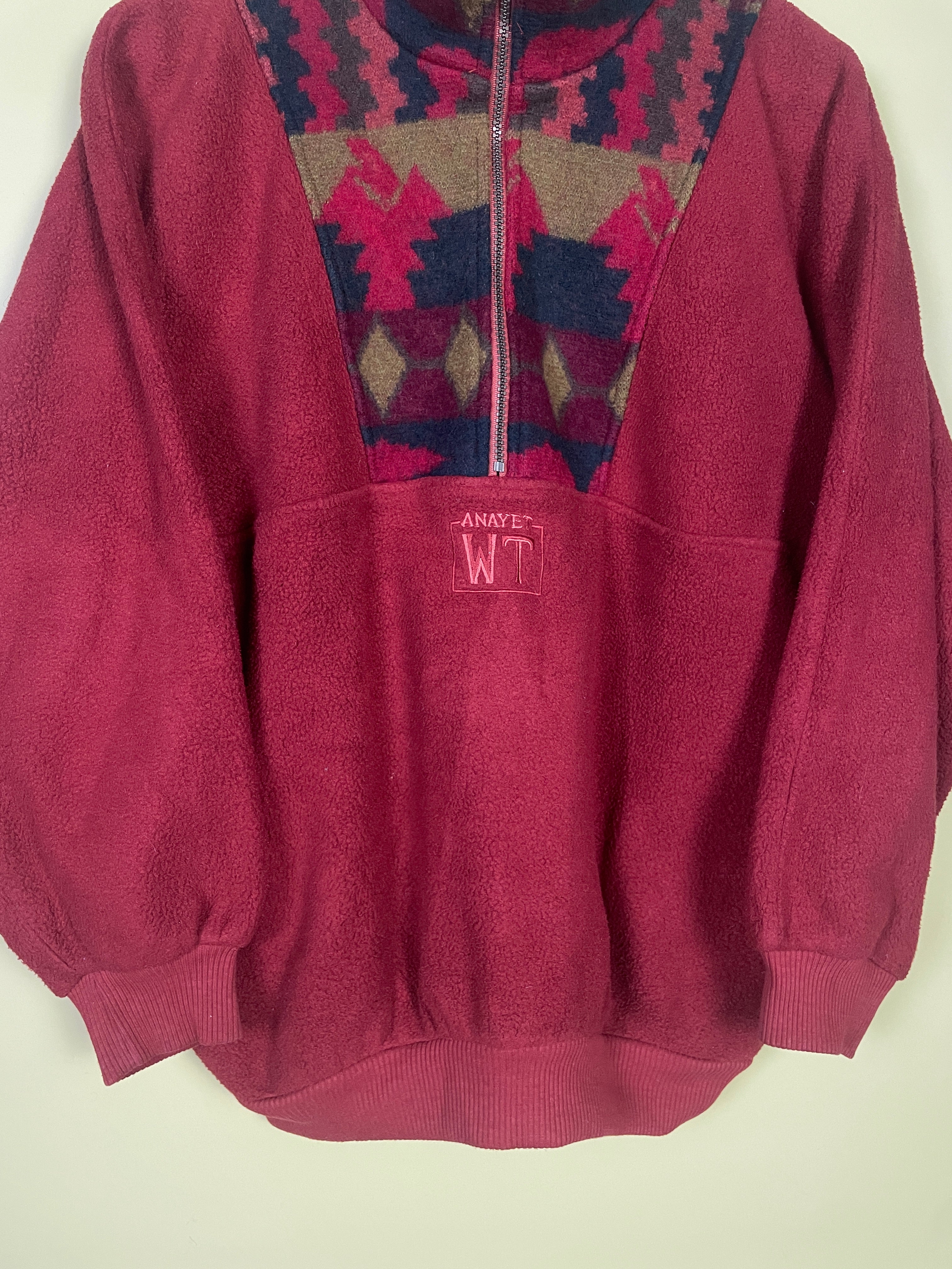 M Fleece Sweater Navajo Muster dunkelrot