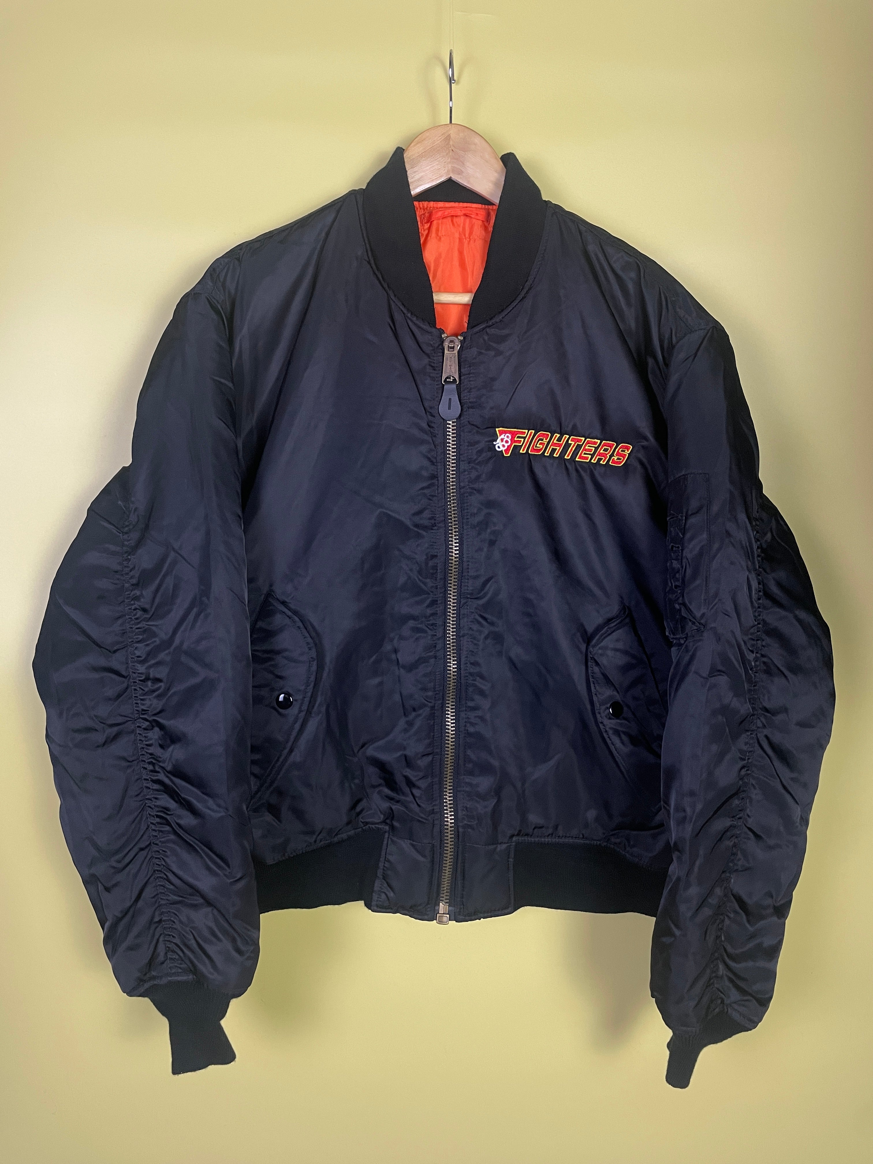 S-M Vintage Bomber Jacke Fighters schwarz