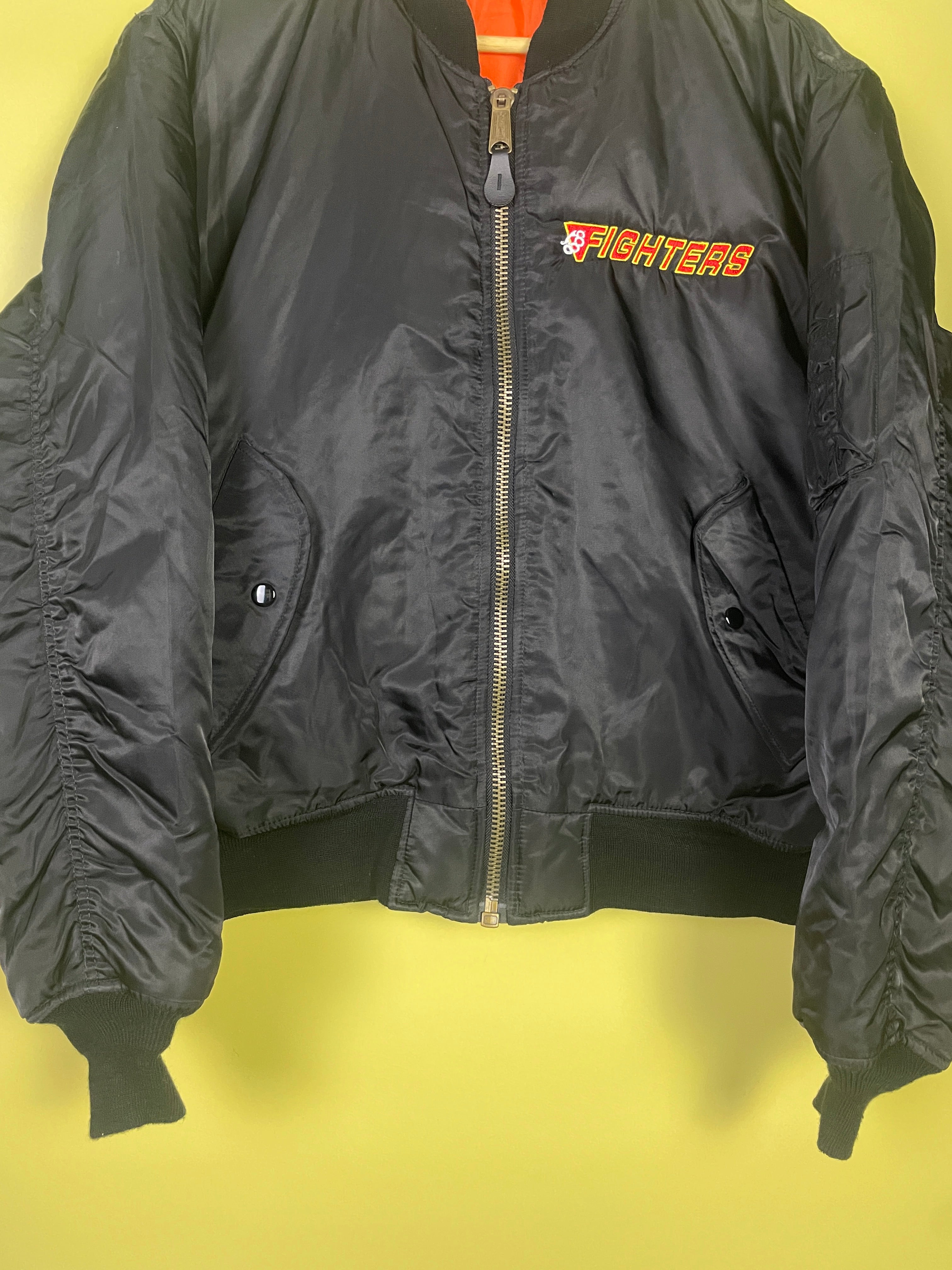 S-M Vintage Bomber Jacke Fighters schwarz