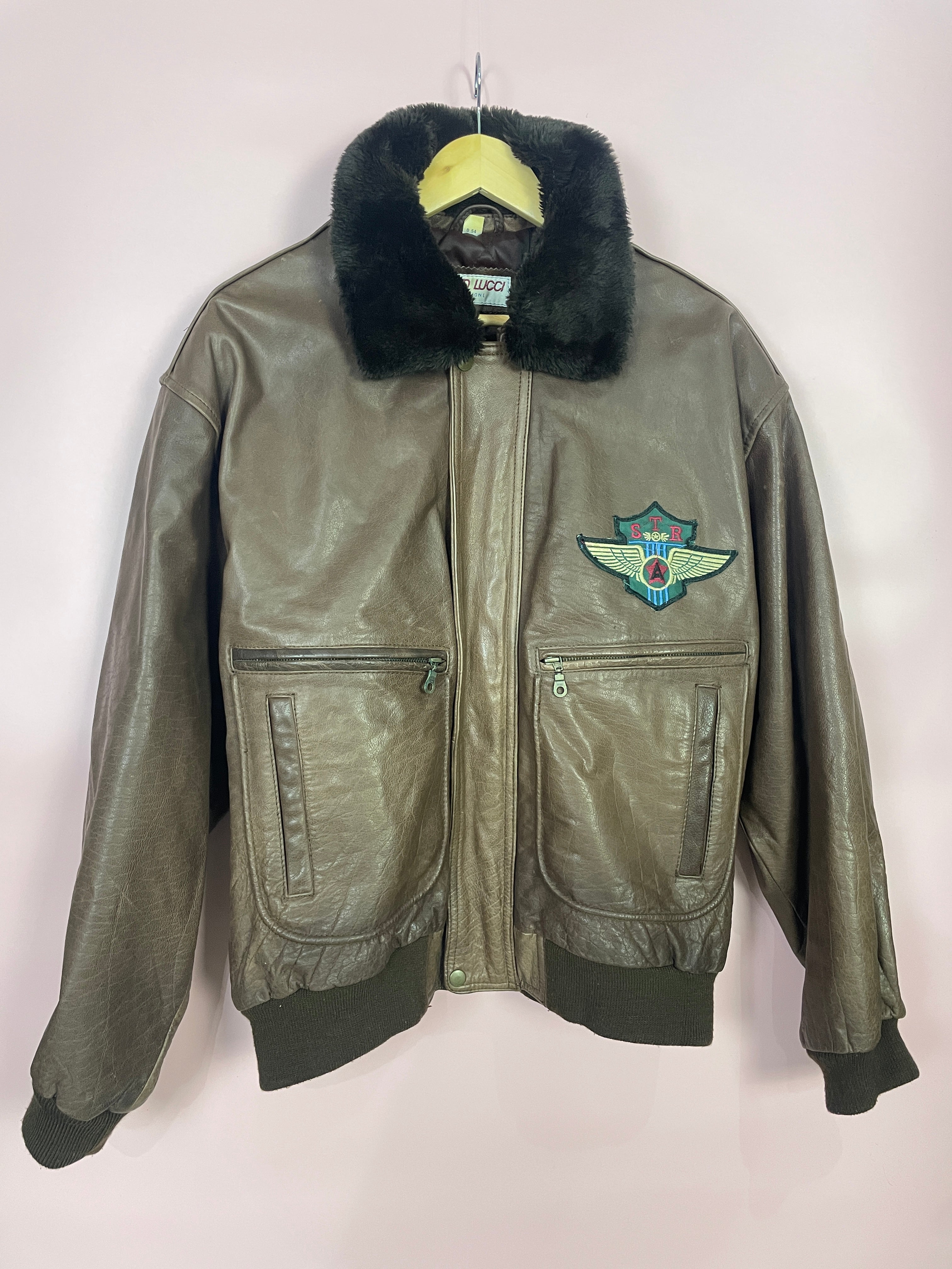 L Leder Piloten Jacke dunkelbraun