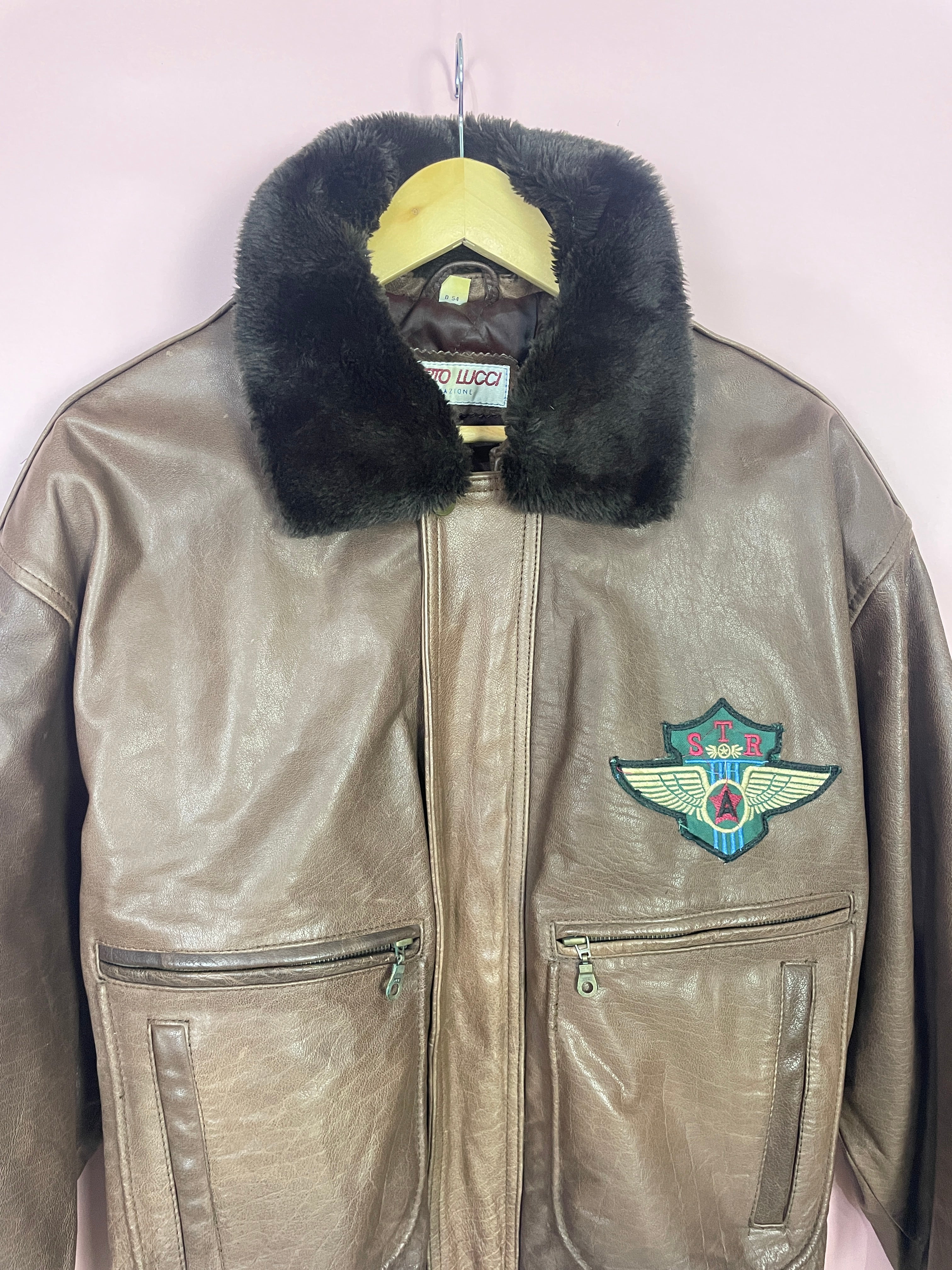 L Leder Piloten Jacke dunkelbraun