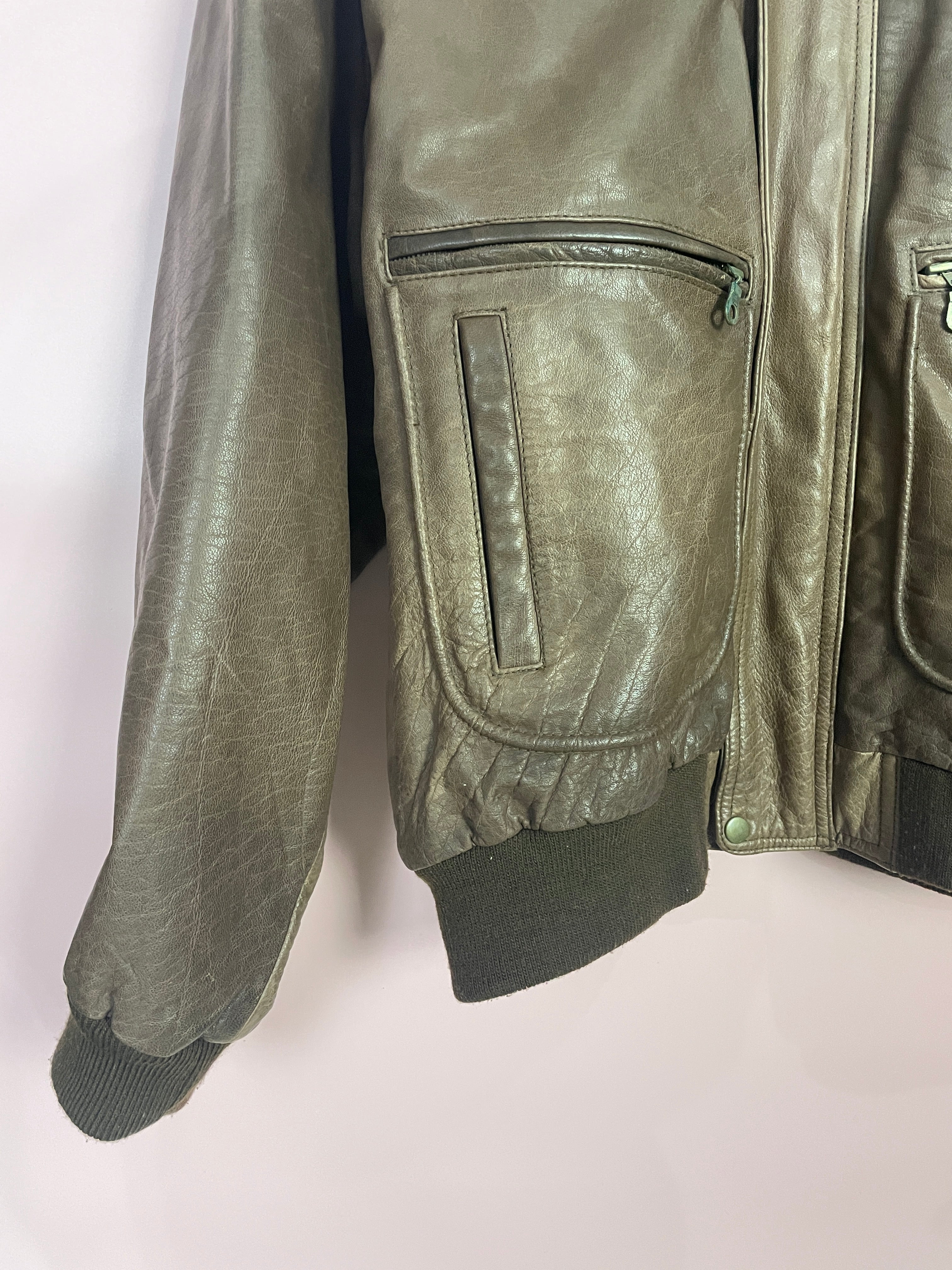 L Leder Piloten Jacke dunkelbraun