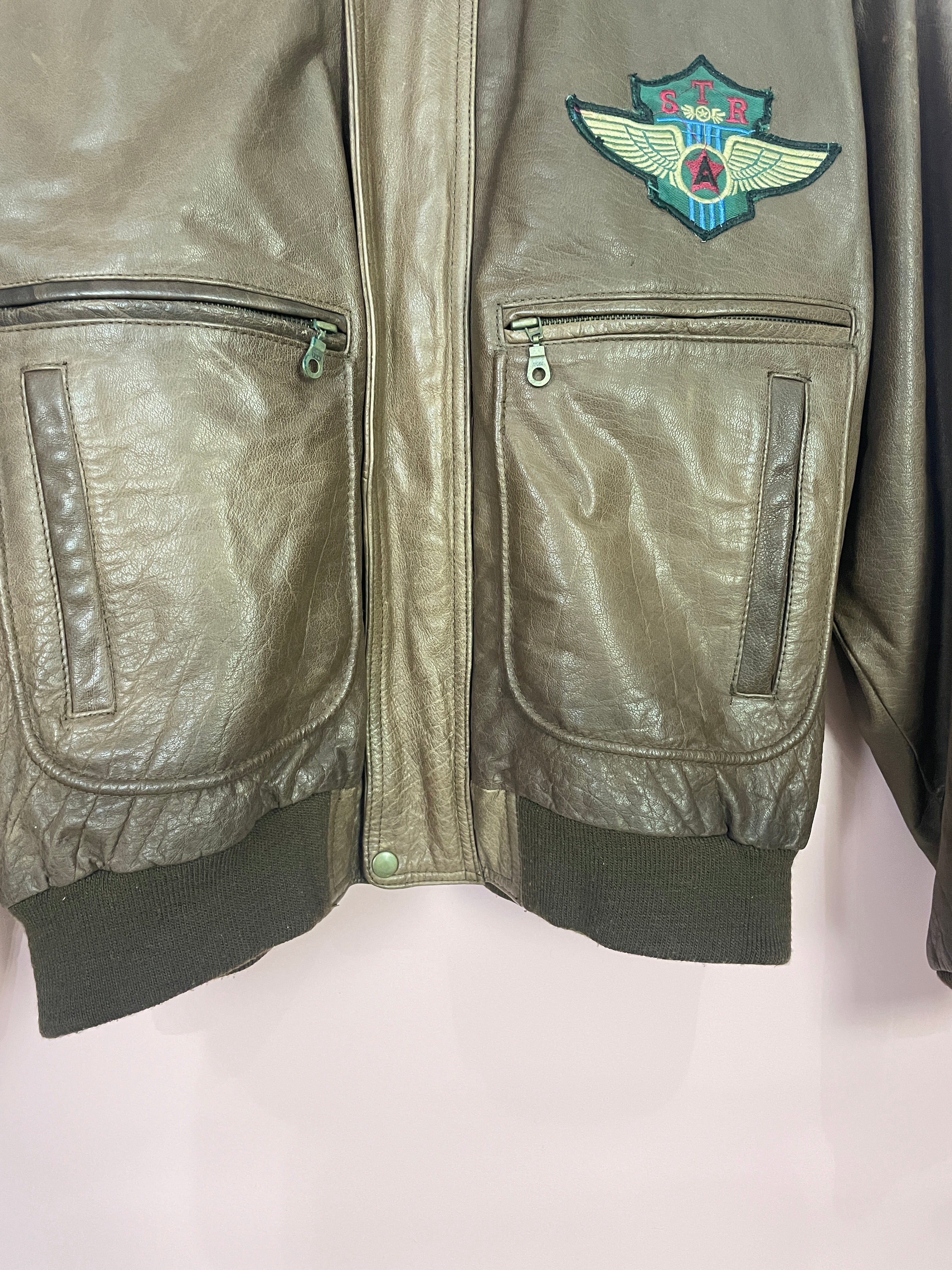 L Leder Piloten Jacke dunkelbraun