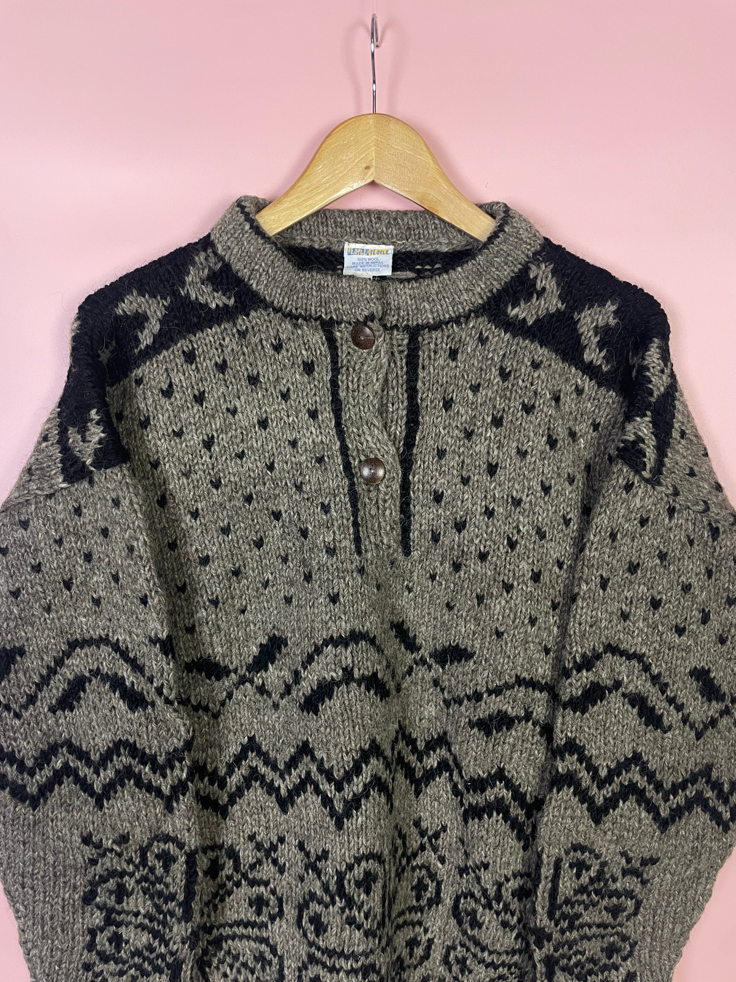 L 100% Wolle Pullover Boho