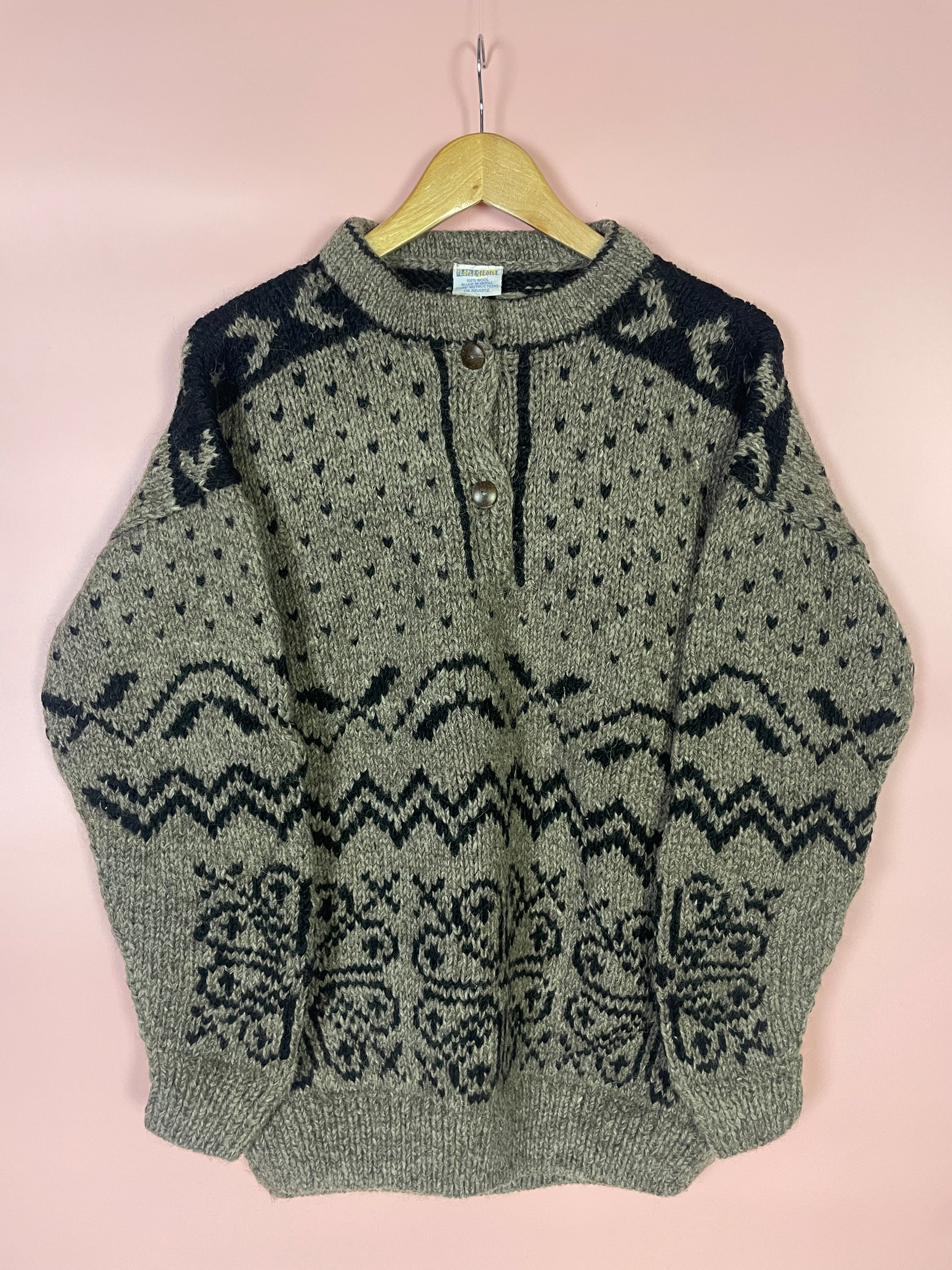 L 100% Wolle Pullover Boho