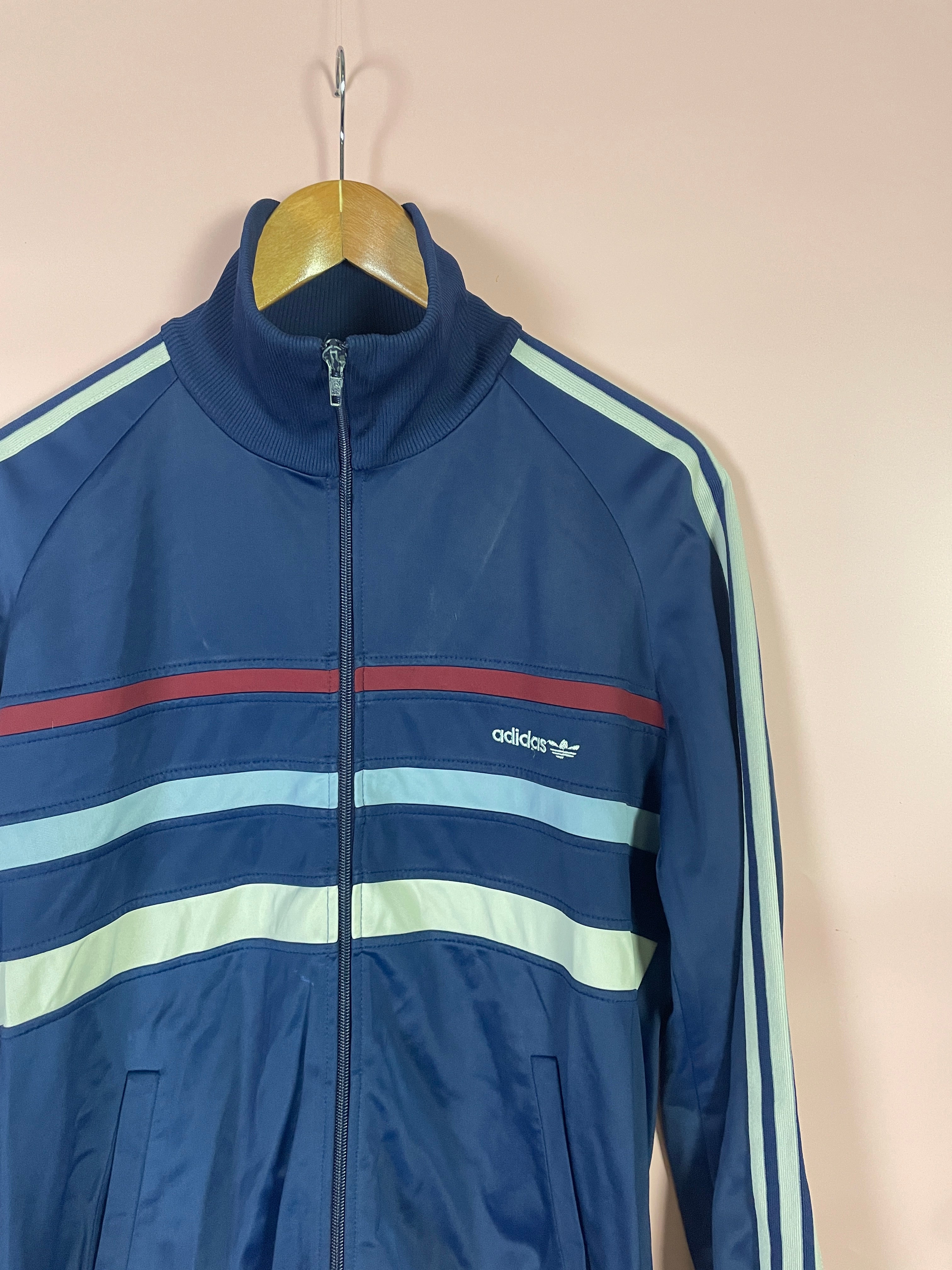 M Adidas Trainings Jacke Streifen dunkelblau