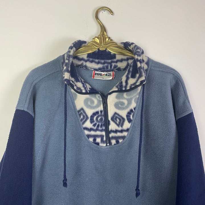 L-XL Fleece Sweater blau, grau
