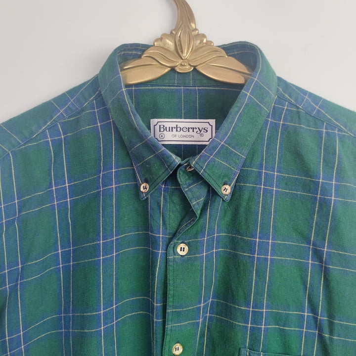 L Vintage Burberry Shirt kariert Grün Blau