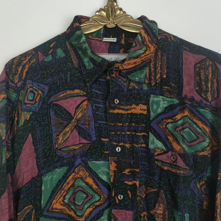 L Vintage Hemd abstrakte geometrische Motiv