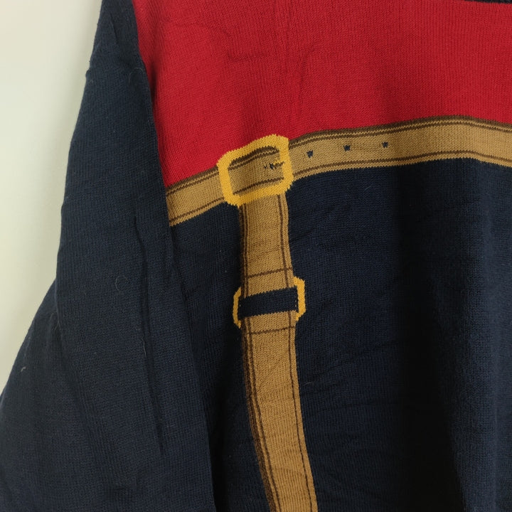 M Vintage Pullover Gürtel Blau Rot